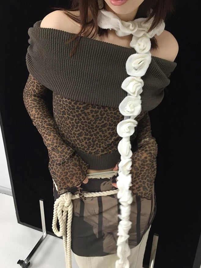 Floral Knit Fringe Scarf Shawl Wrap