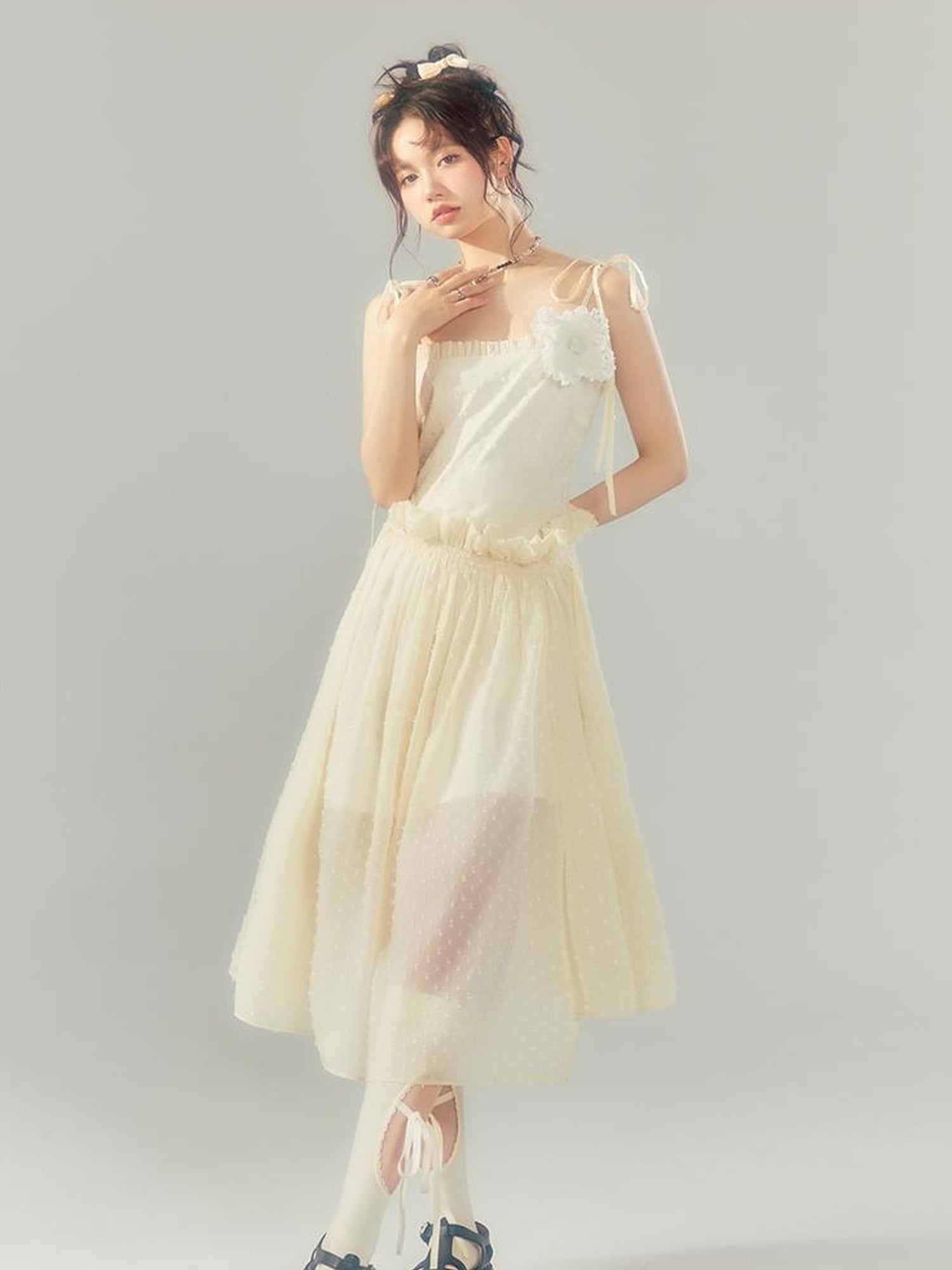 DIDDI MODA Floral Lace A Line Mini Dress With Ruffles