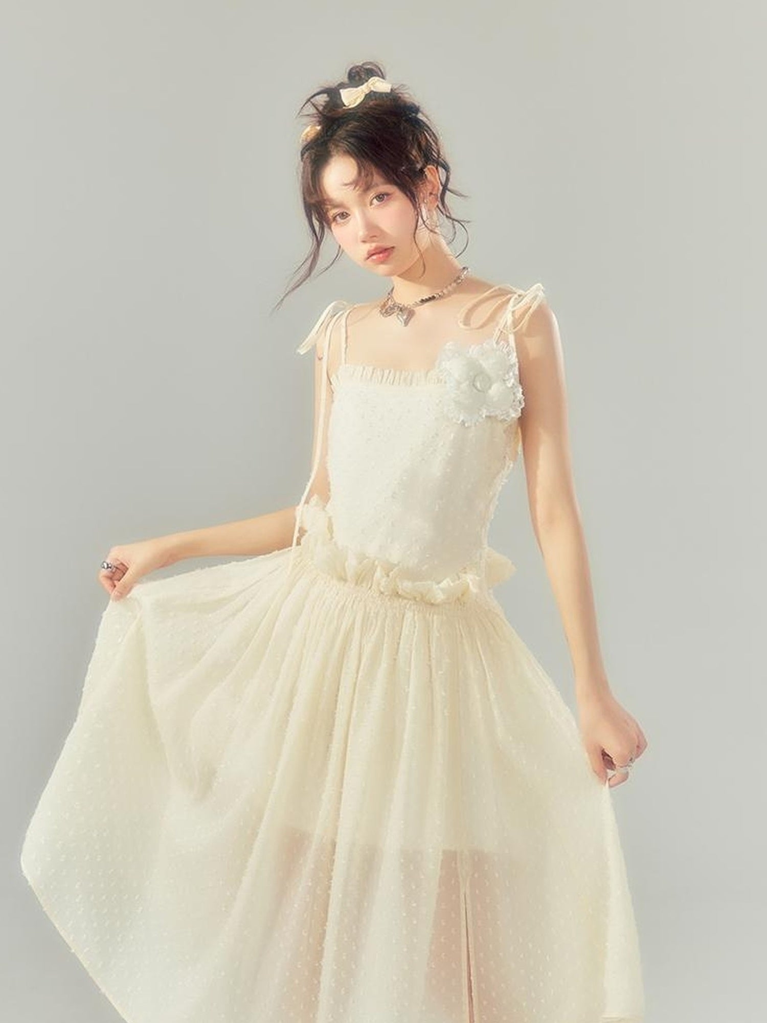 DIDDI MODA Floral Lace A Line Mini Dress With Ruffles