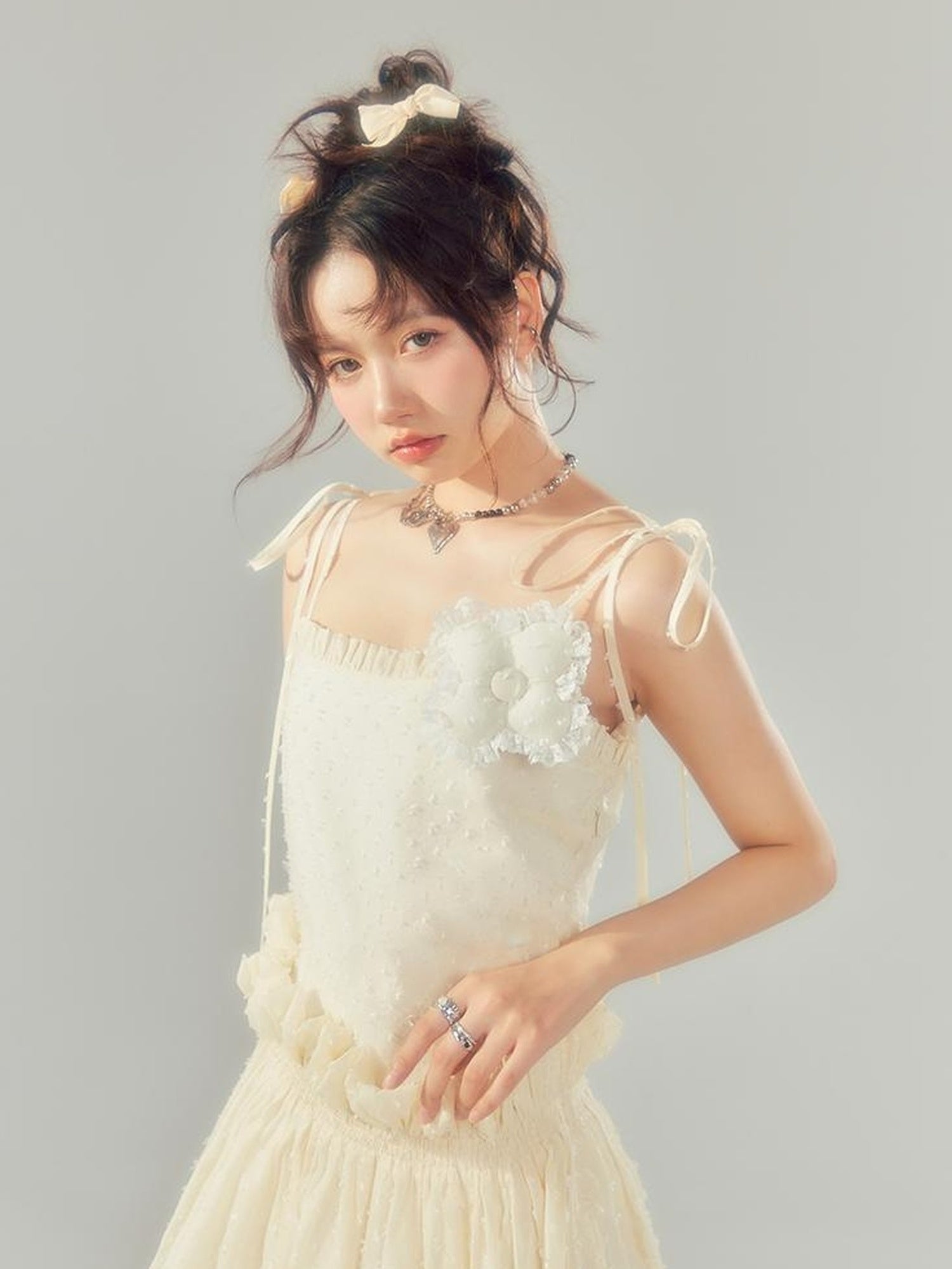 DIDDI MODA Floral Lace A Line Mini Dress With Ruffles