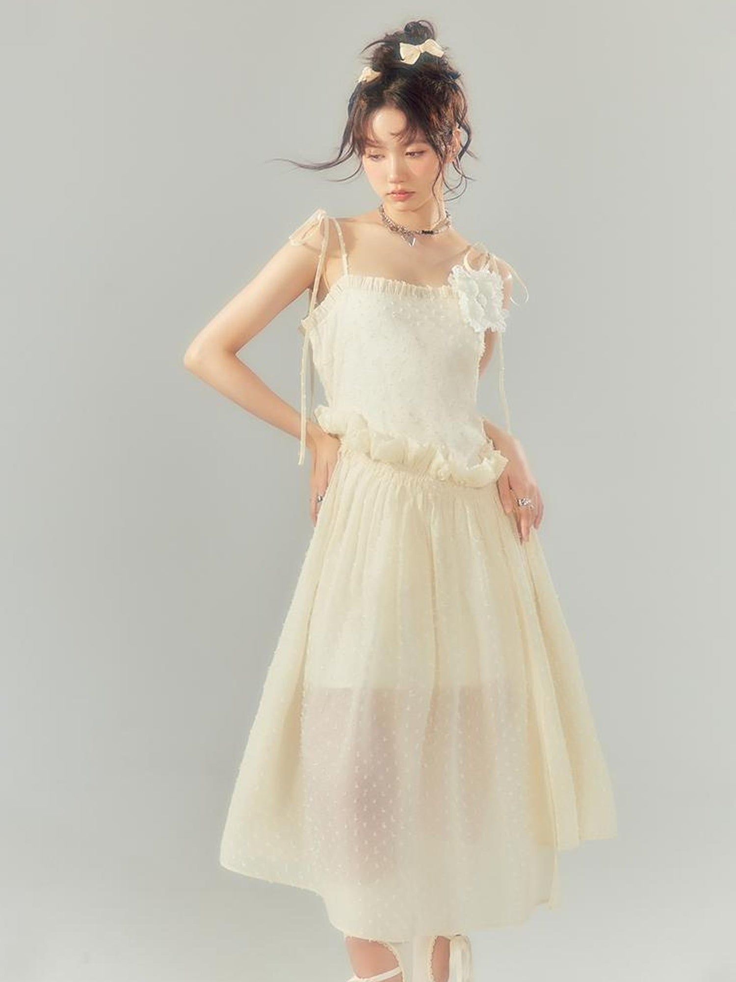 DIDDI MODA Floral Lace A Line Mini Dress With Ruffles