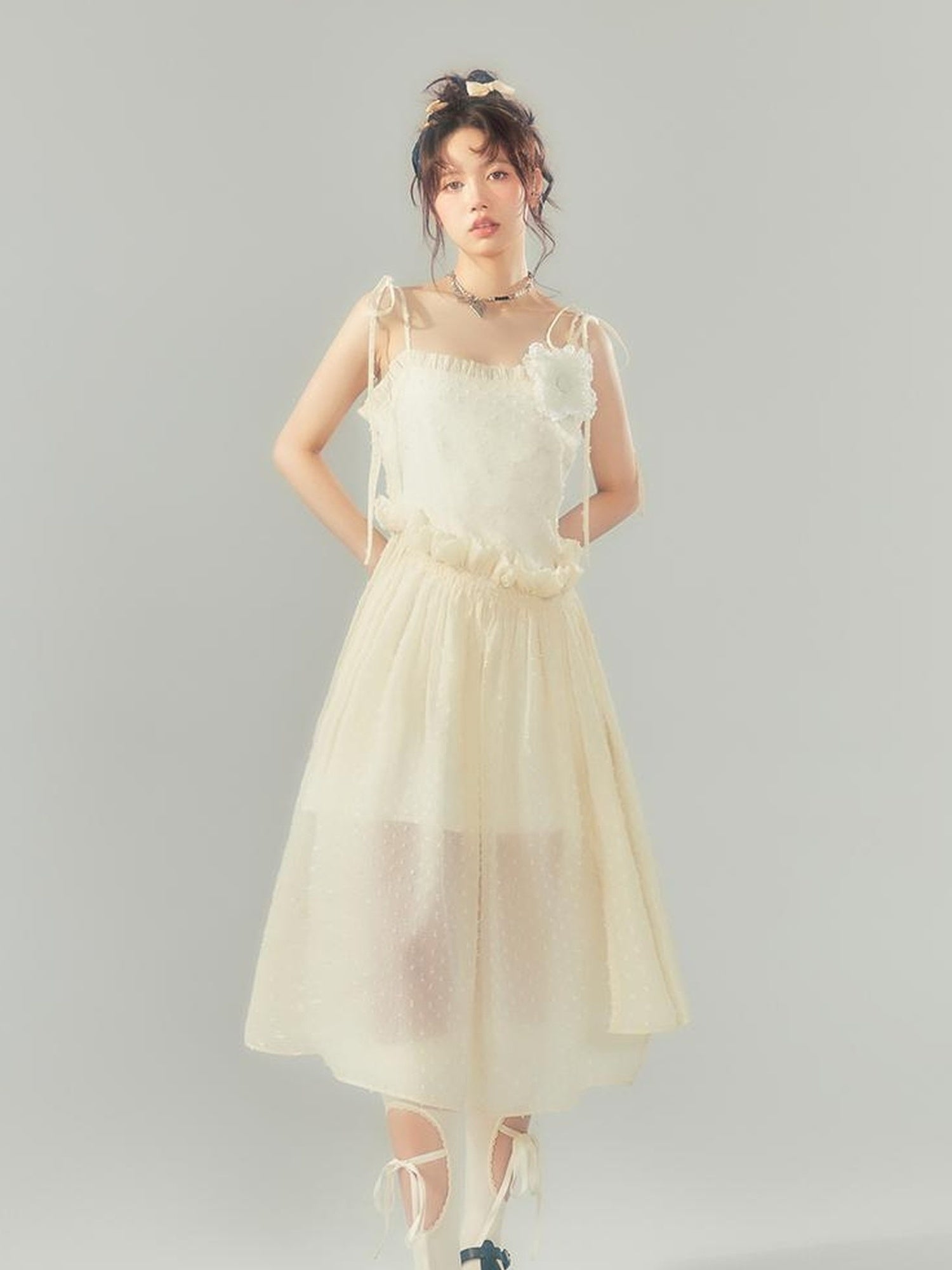 DIDDI MODA Floral Lace A Line Mini Dress With Ruffles