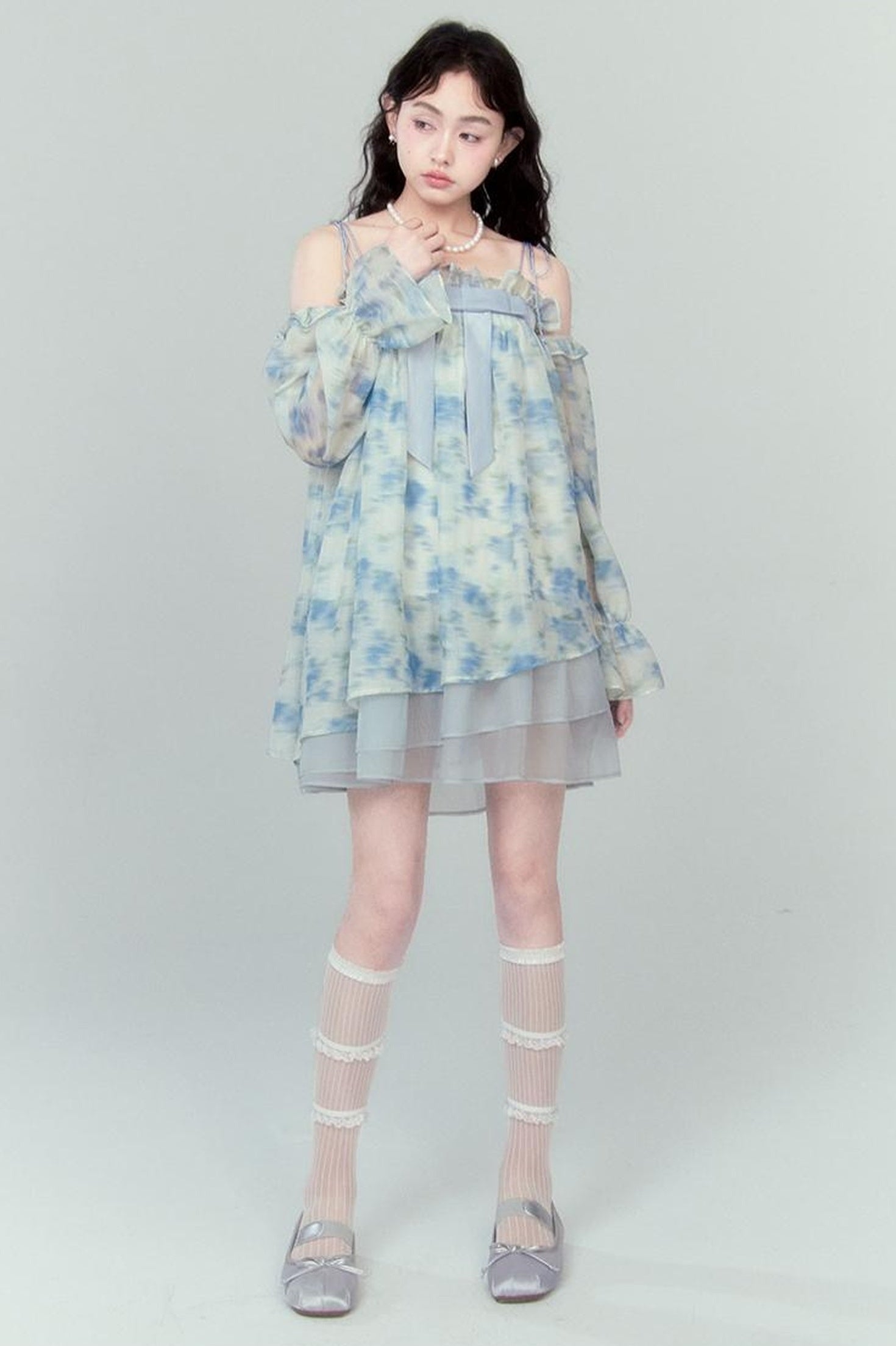 DIDDI MODA Floral Lace Bow Asymmetrical Hem Dress