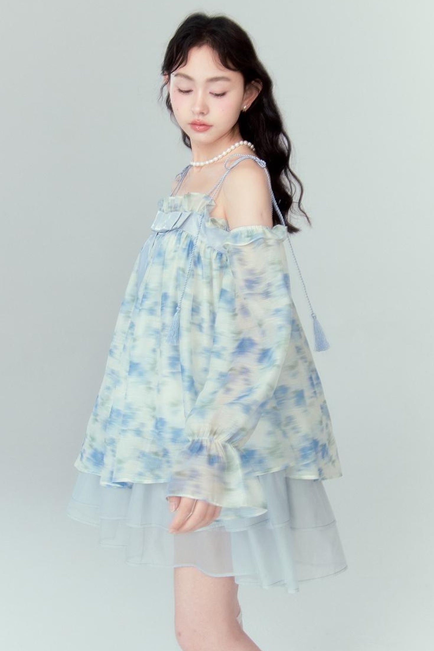 DIDDI MODA Floral Lace Bow Asymmetrical Hem Dress