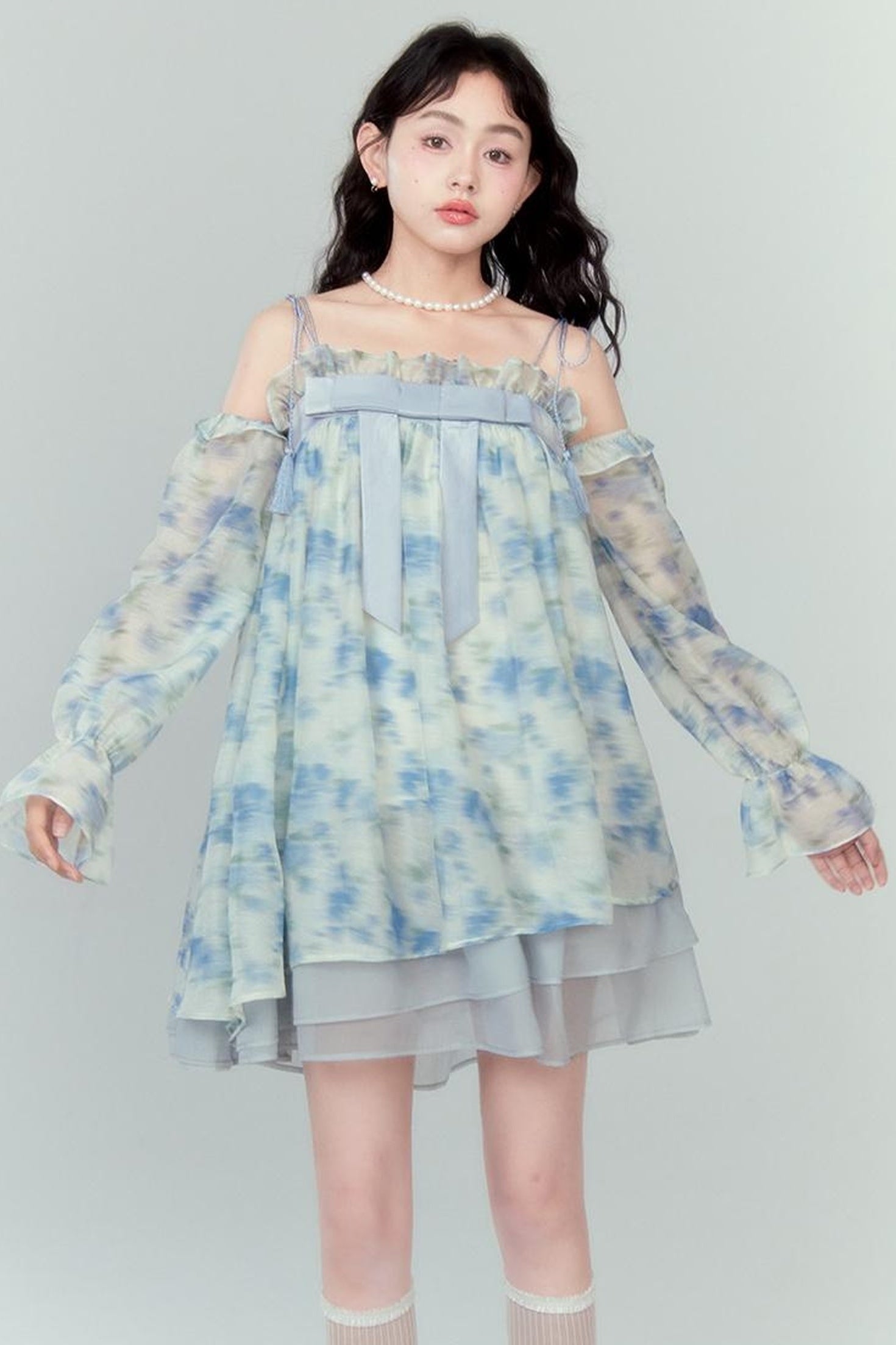 DIDDI MODA Floral Lace Bow Asymmetrical Hem Dress