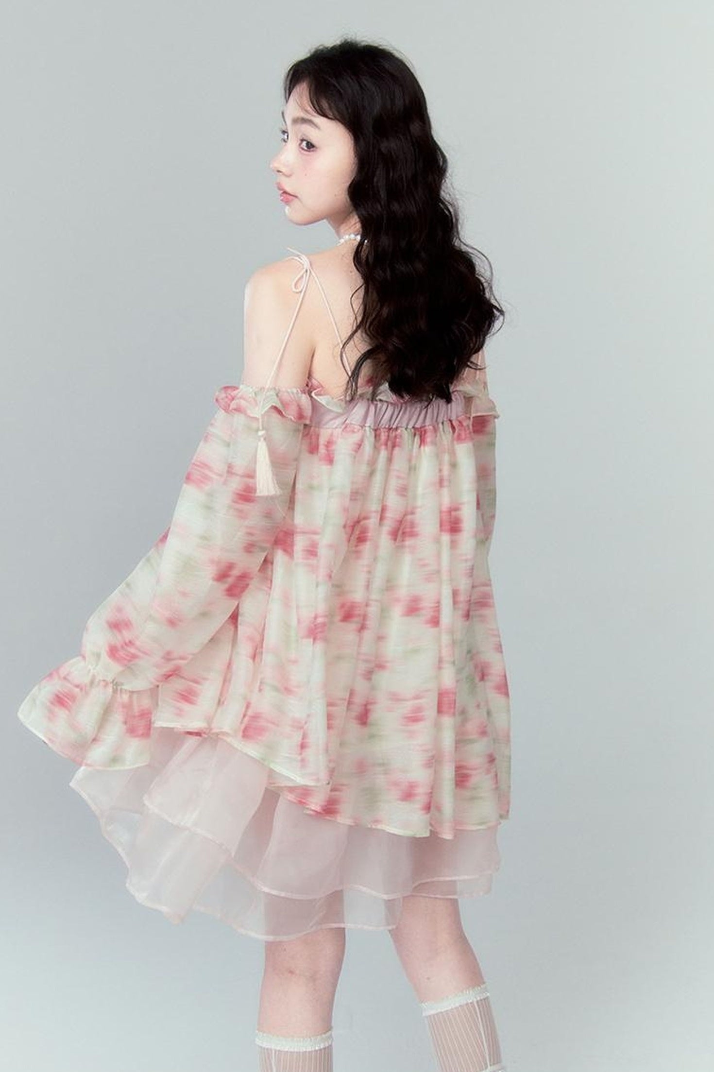 DIDDI MODA Floral Lace Bow Asymmetrical Hem Dress