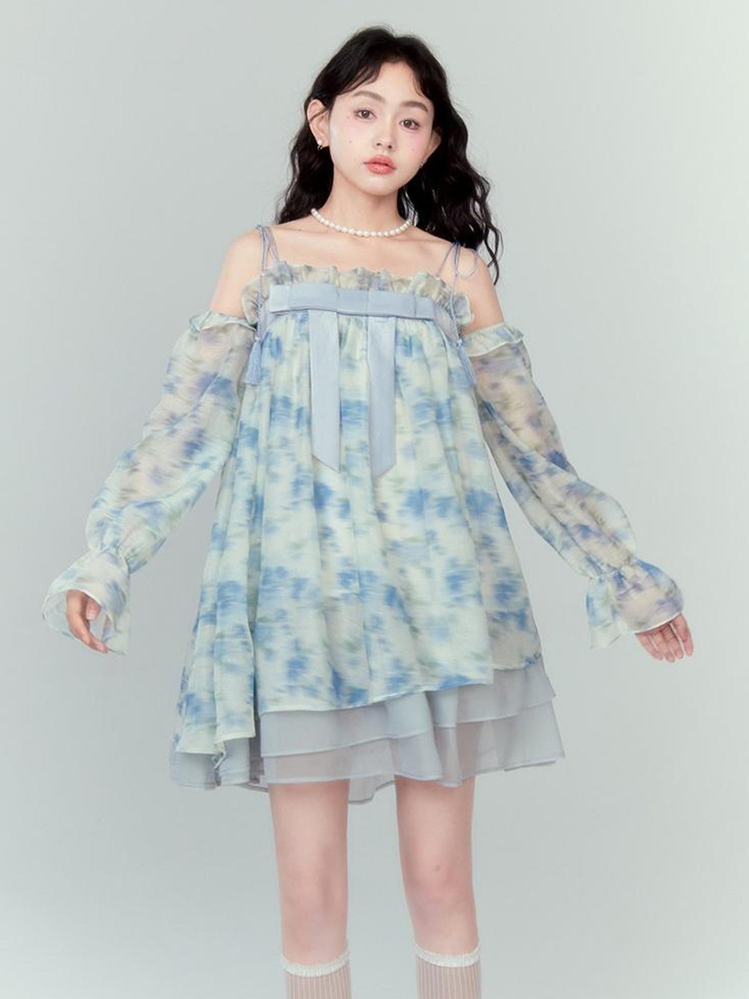 DIDDI MODA Floral Lace Bow Asymmetrical Hem Dress