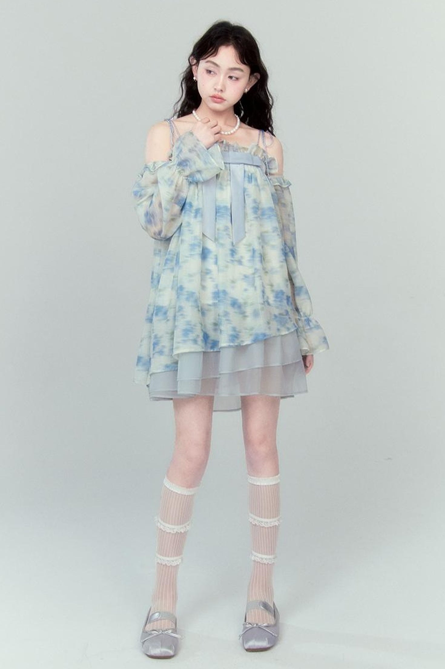 DIDDI MODA Floral Lace Bow Asymmetrical Hem Dress