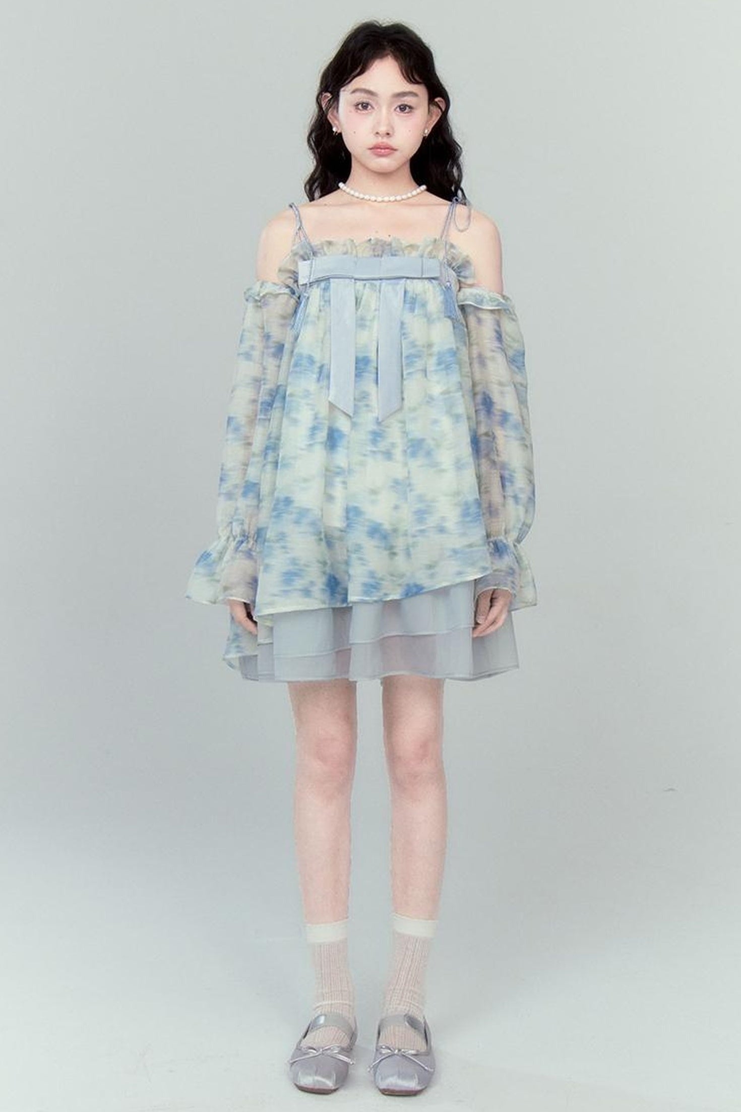 DIDDI MODA Floral Lace Bow Asymmetrical Hem Dress