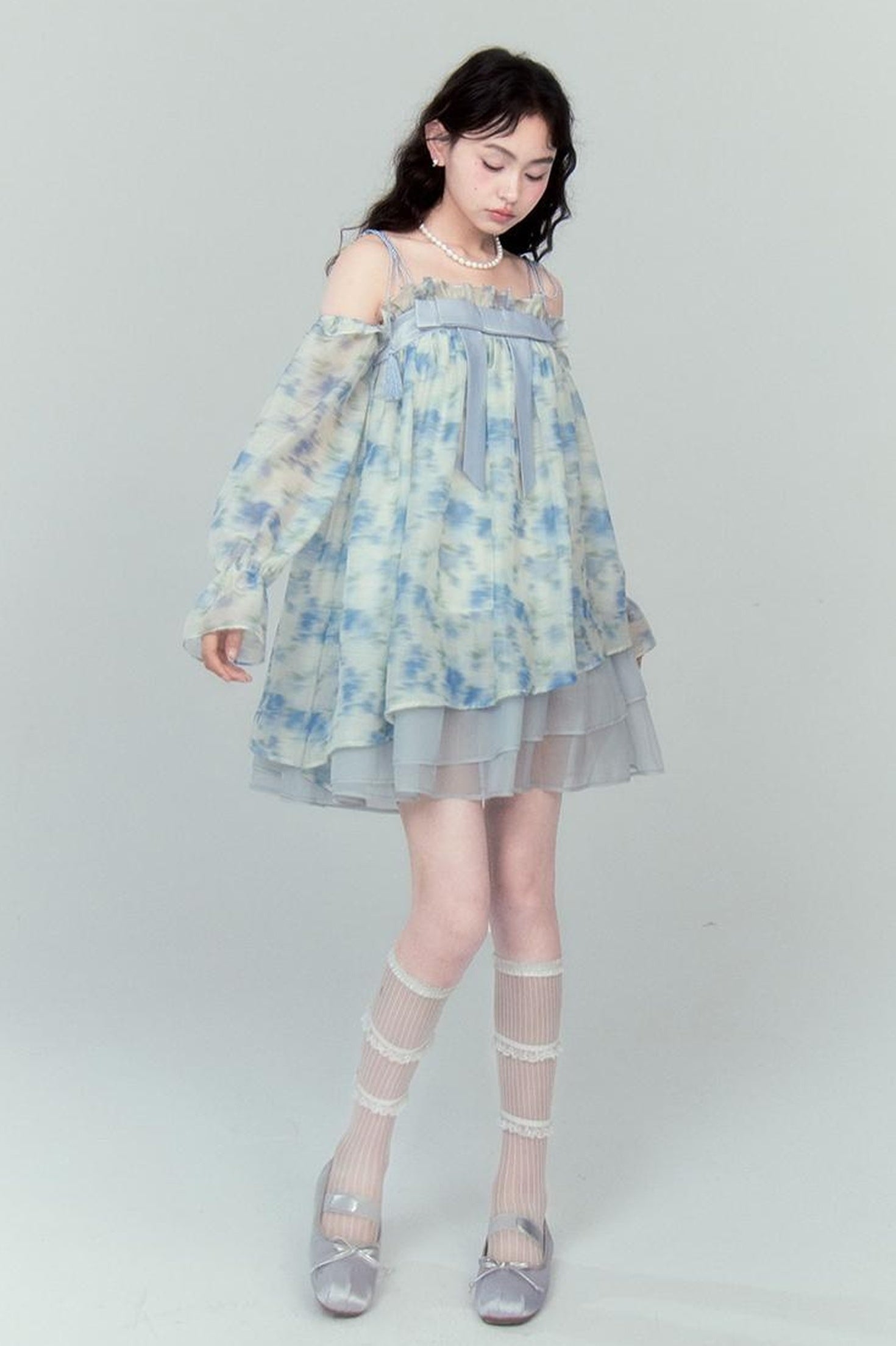 DIDDI MODA Floral Lace Bow Asymmetrical Hem Dress