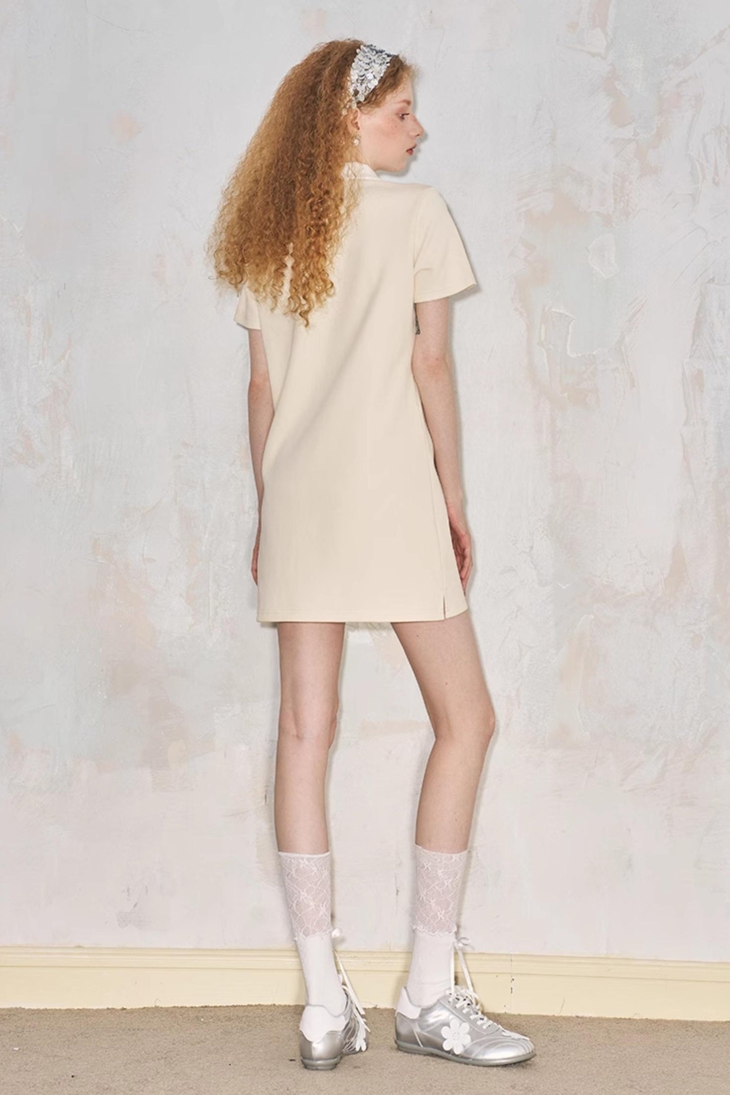 DIDDI MODA Floral Lace Bow Polo Collar Summer Dress