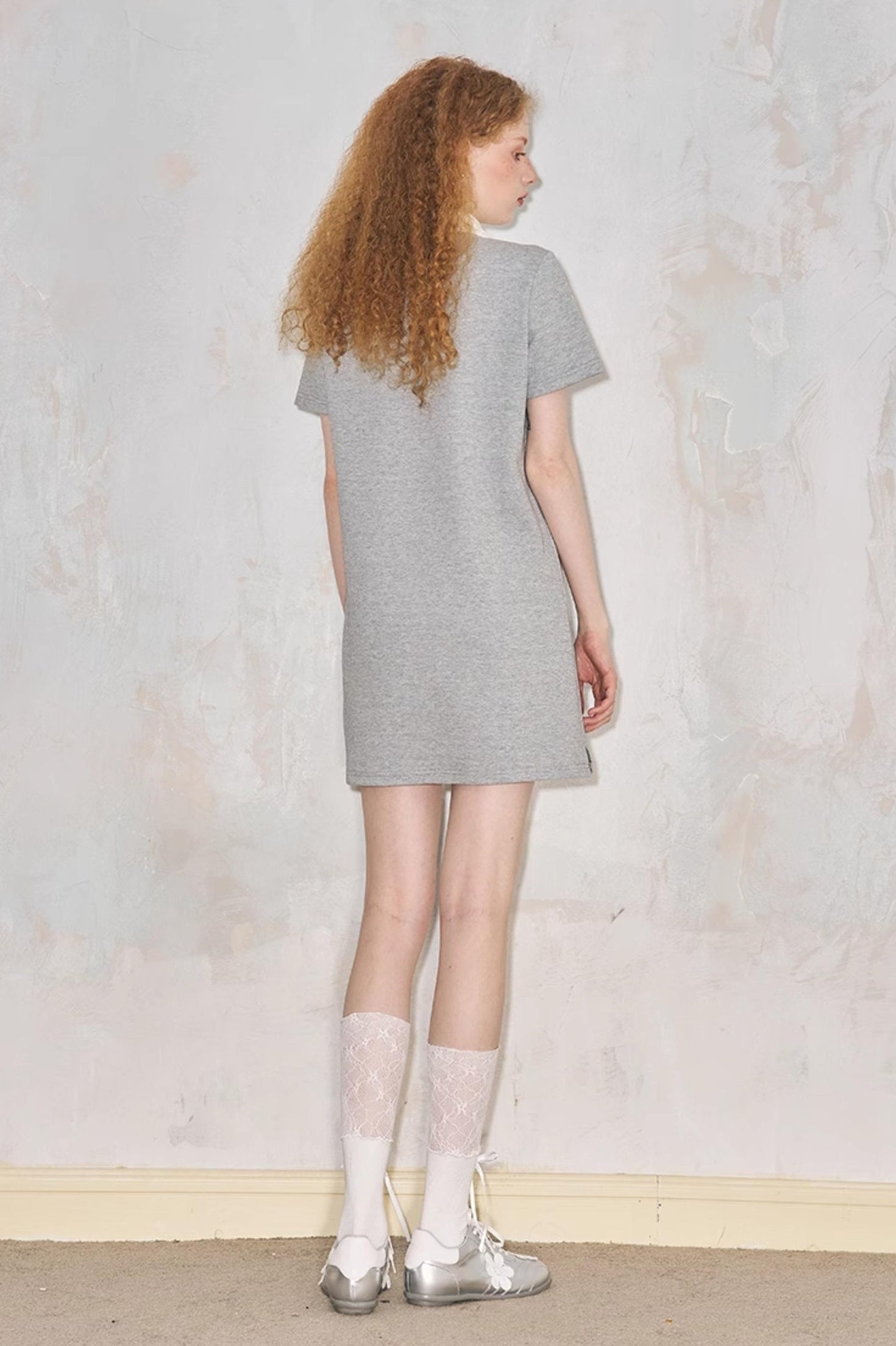 DIDDI MODA Floral Lace Bow Polo Collar Summer Dress