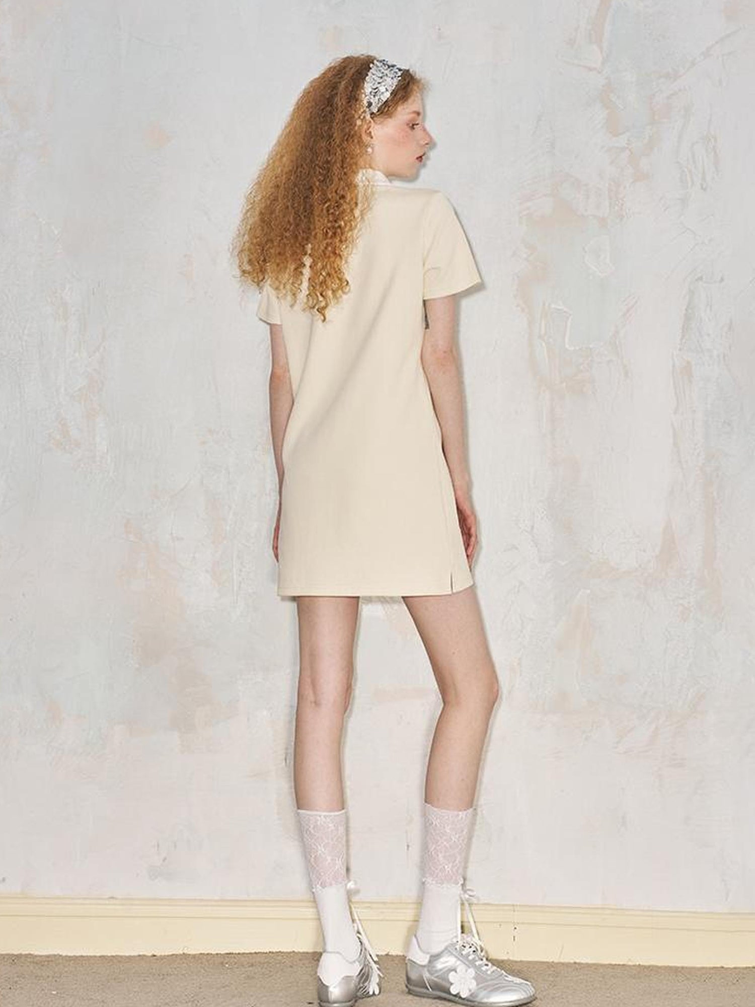 DIDDI MODA Floral Lace Bow Polo Collar Summer Dress