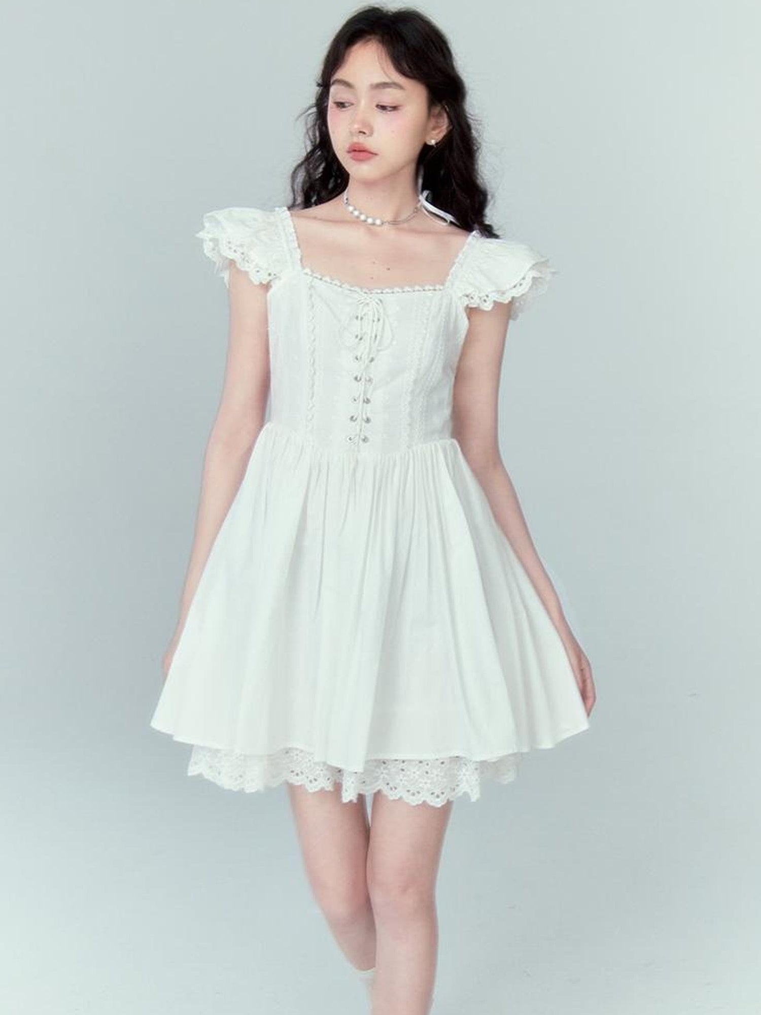 DIDDI MODA Floral Lace Flutter Sleeve A Line Dress