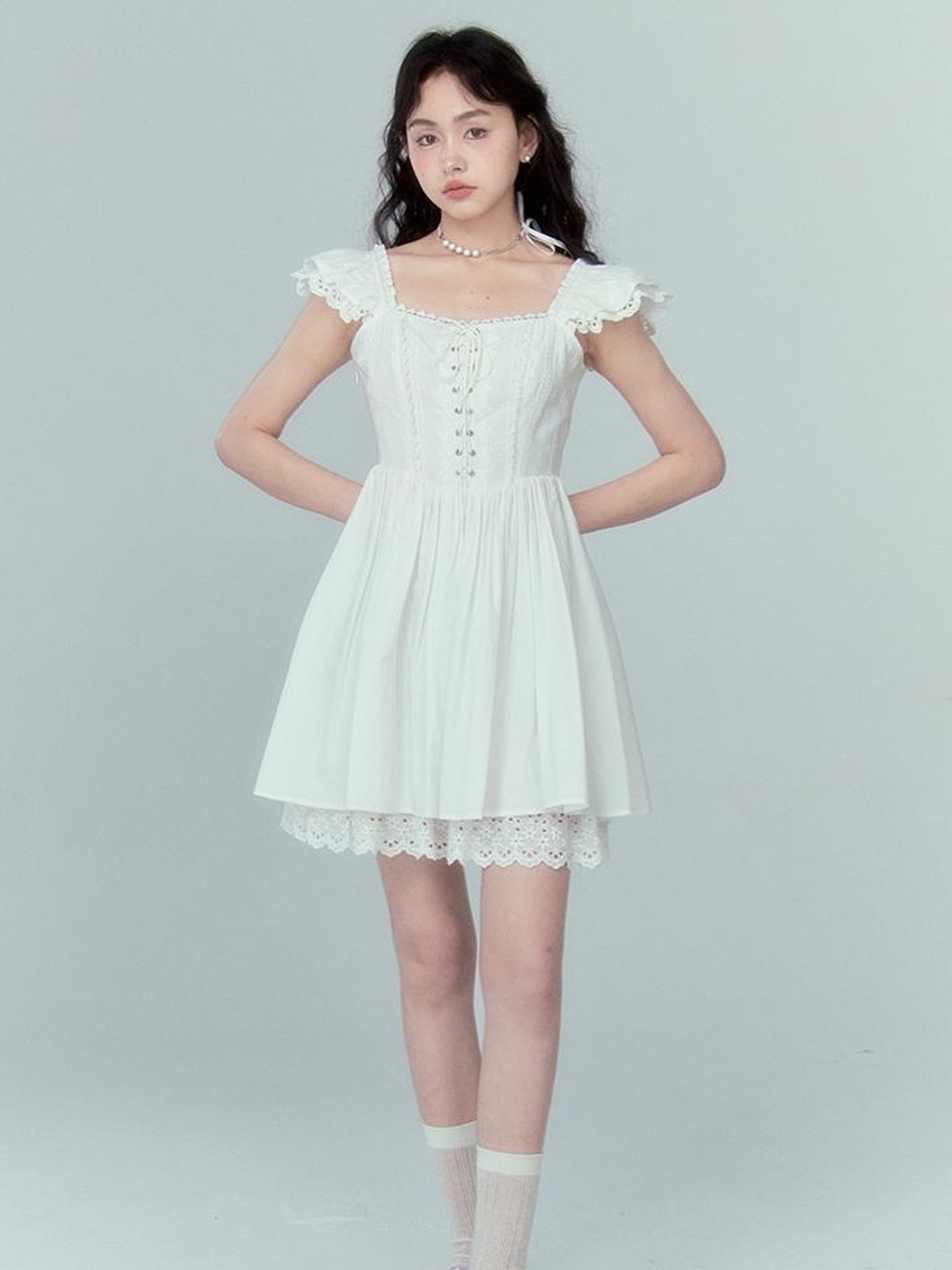 DIDDI MODA Floral Lace Flutter Sleeve A Line Dress