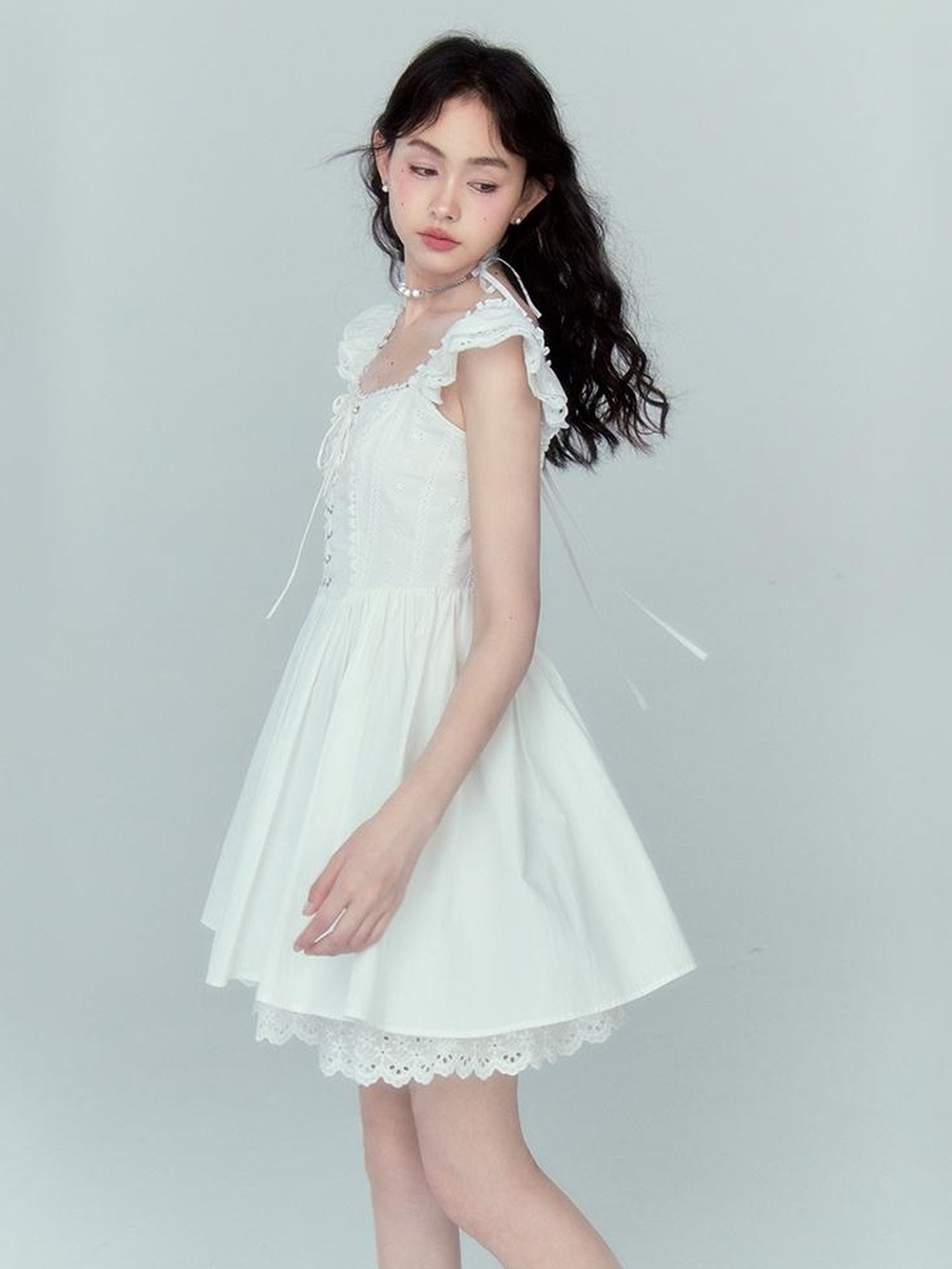 DIDDI MODA Floral Lace Flutter Sleeve A Line Dress