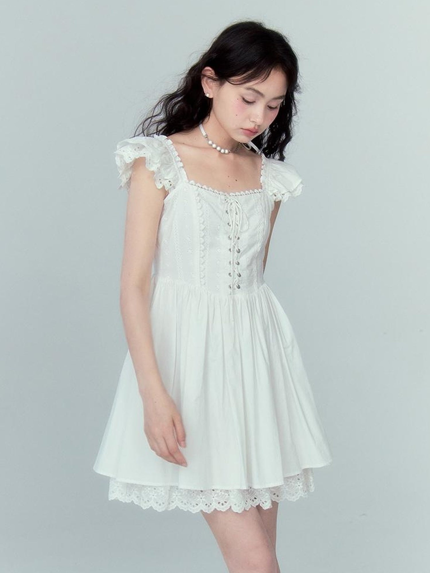 DIDDI MODA Floral Lace Flutter Sleeve A Line Dress