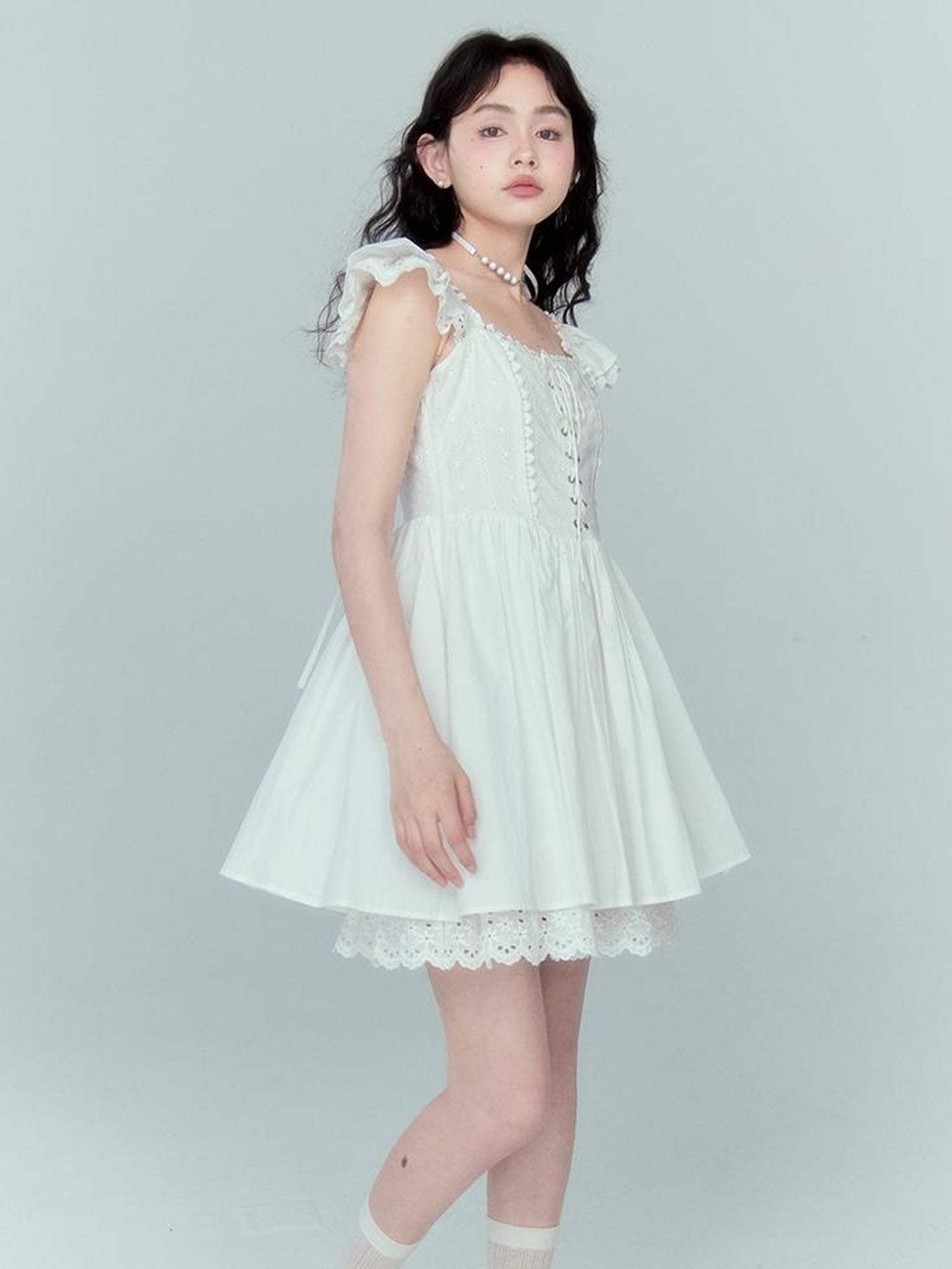 DIDDI MODA Floral Lace Flutter Sleeve A Line Dress