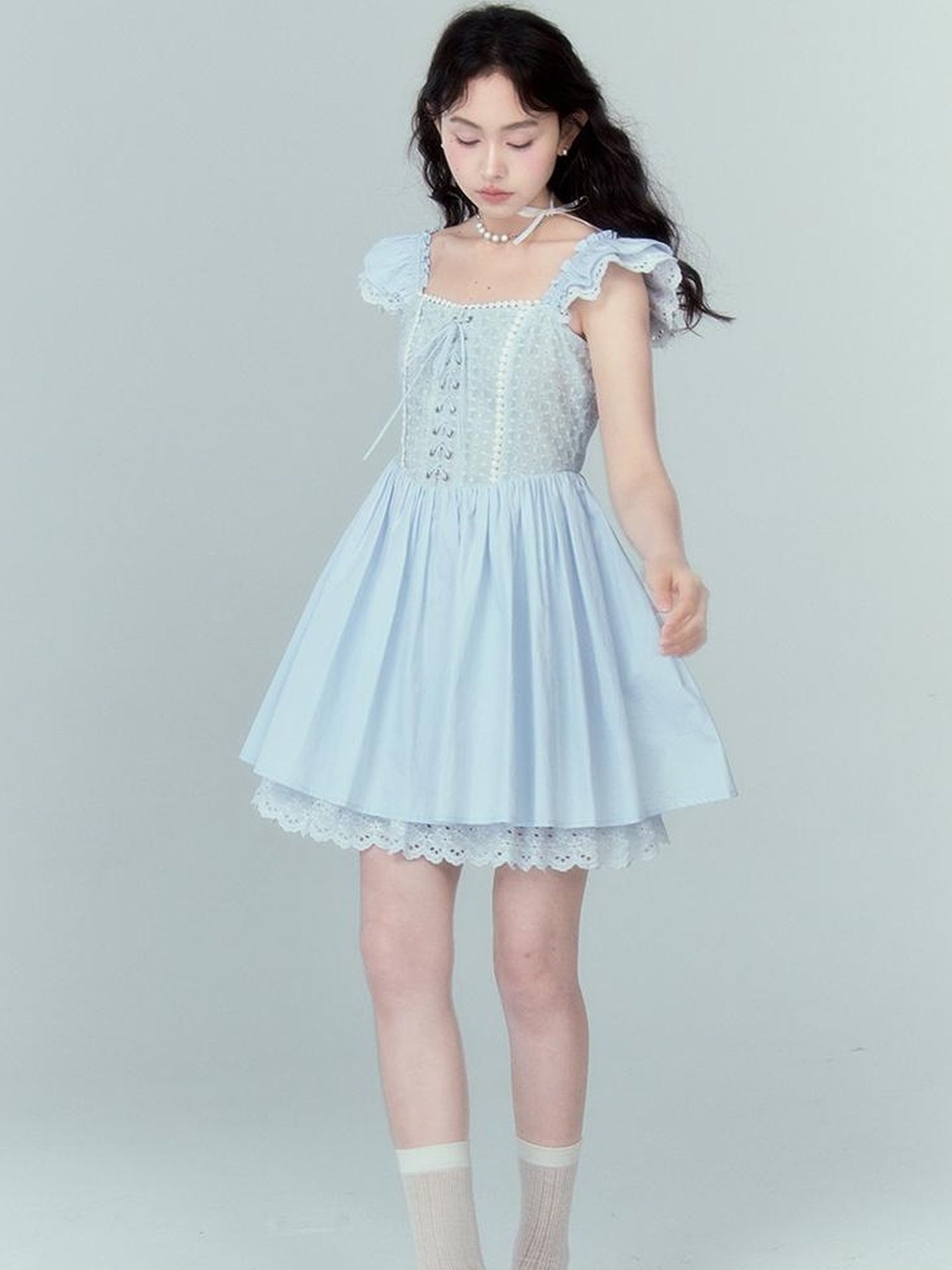 DIDDI MODA Floral Lace Flutter Sleeve A Line Dress