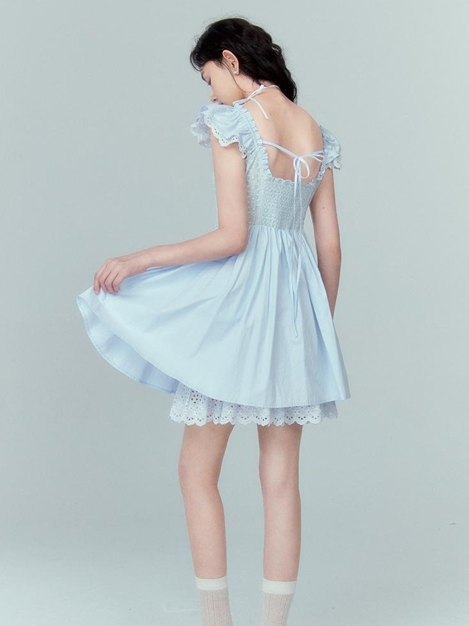 DIDDI MODA Floral Lace Flutter Sleeve A Line Dress