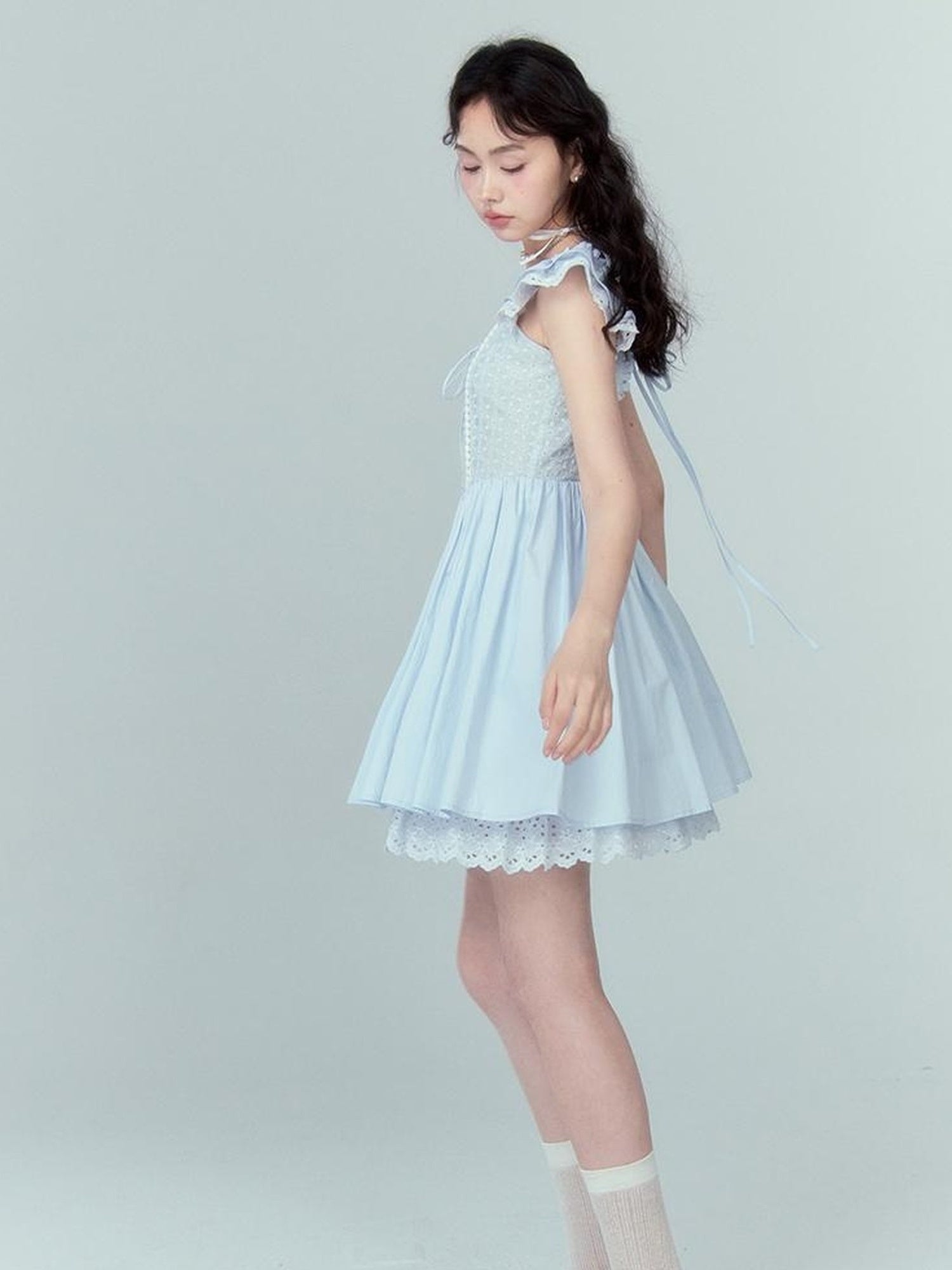 DIDDI MODA Floral Lace Flutter Sleeve A Line Dress