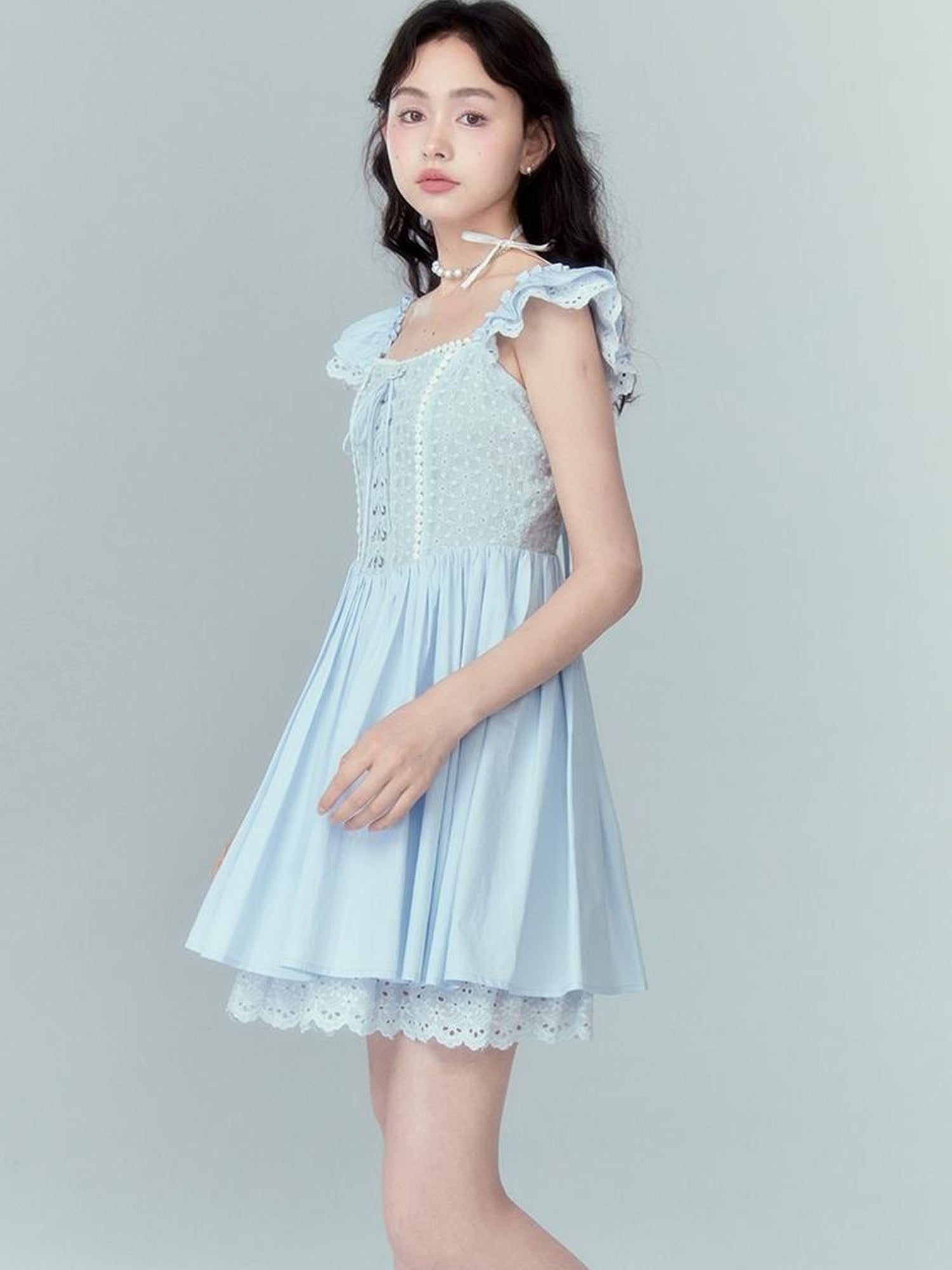 DIDDI MODA Floral Lace Flutter Sleeve A Line Dress