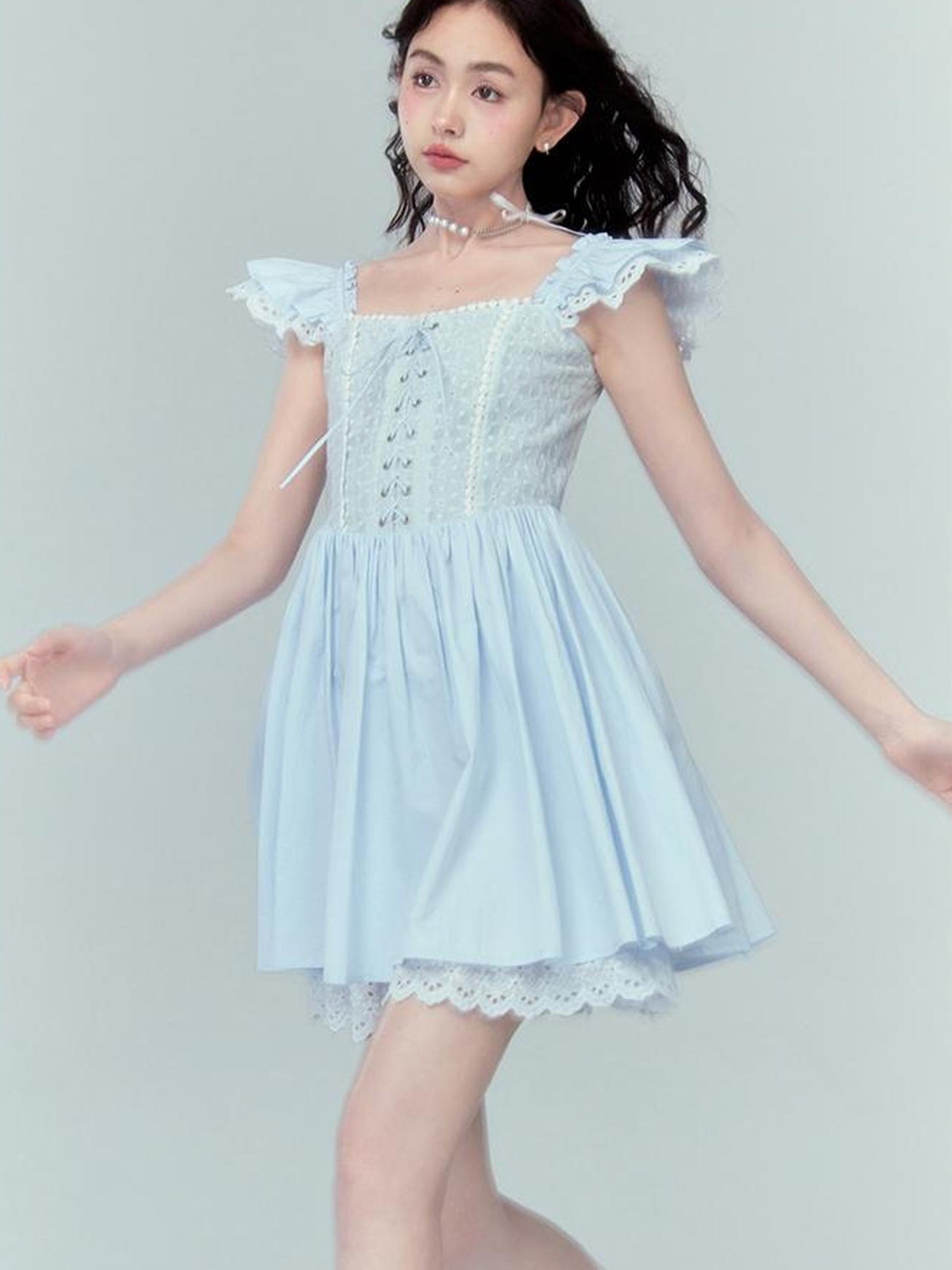 DIDDI MODA Floral Lace Flutter Sleeve A Line Dress