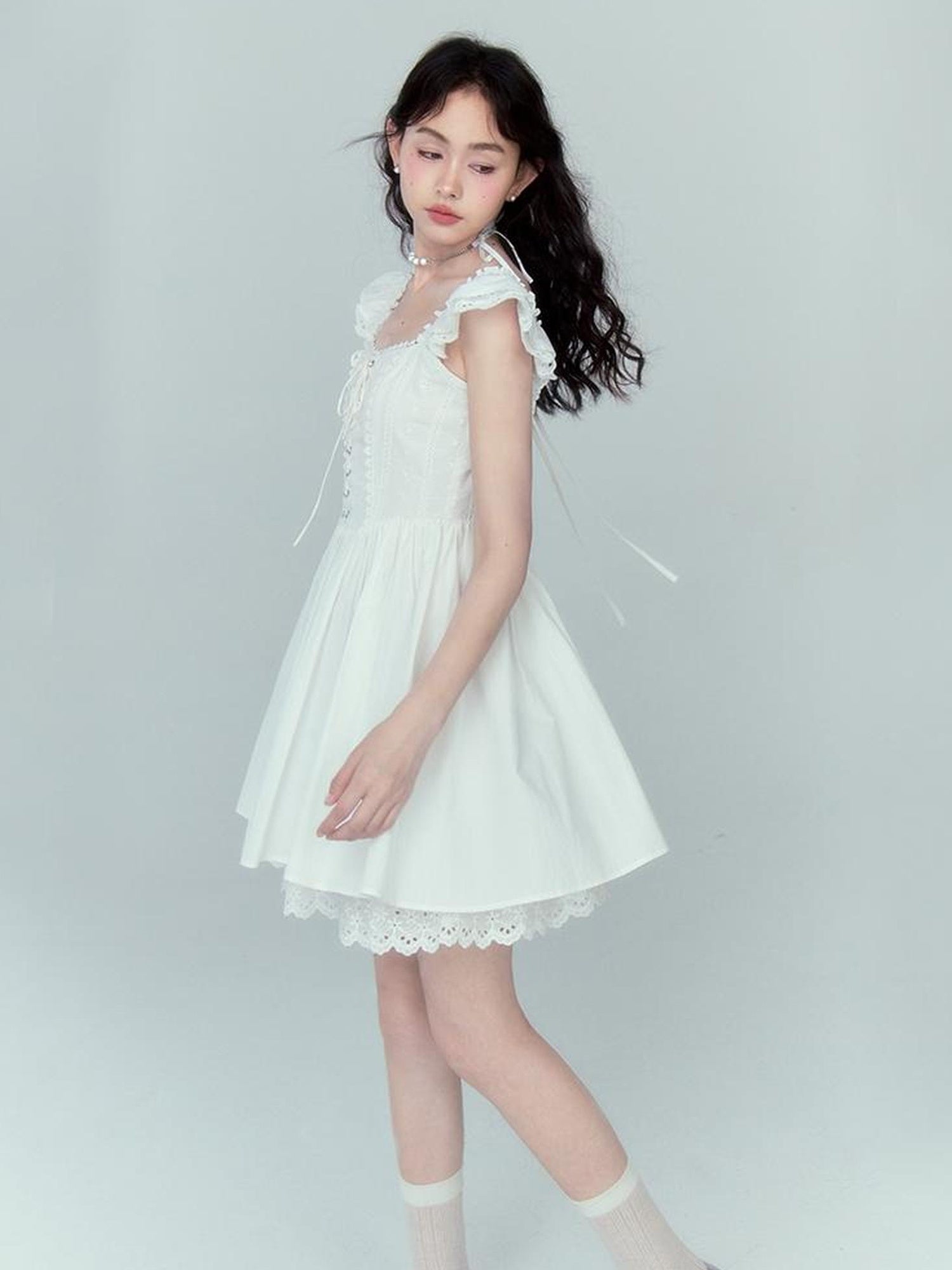 DIDDI MODA Floral Lace Flutter Sleeve A Line Dress