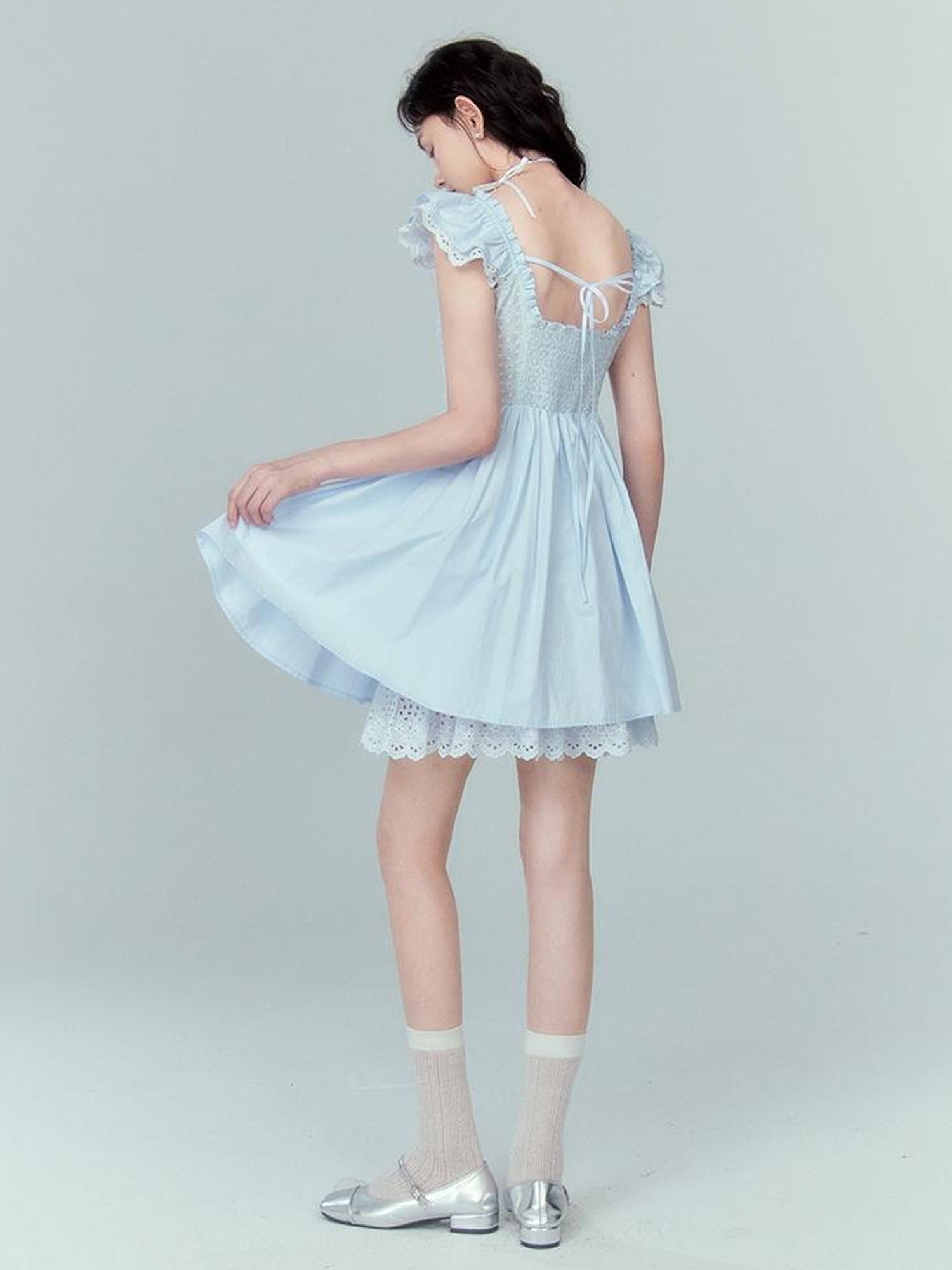 DIDDI MODA Floral Lace Flutter Sleeve A Line Dress