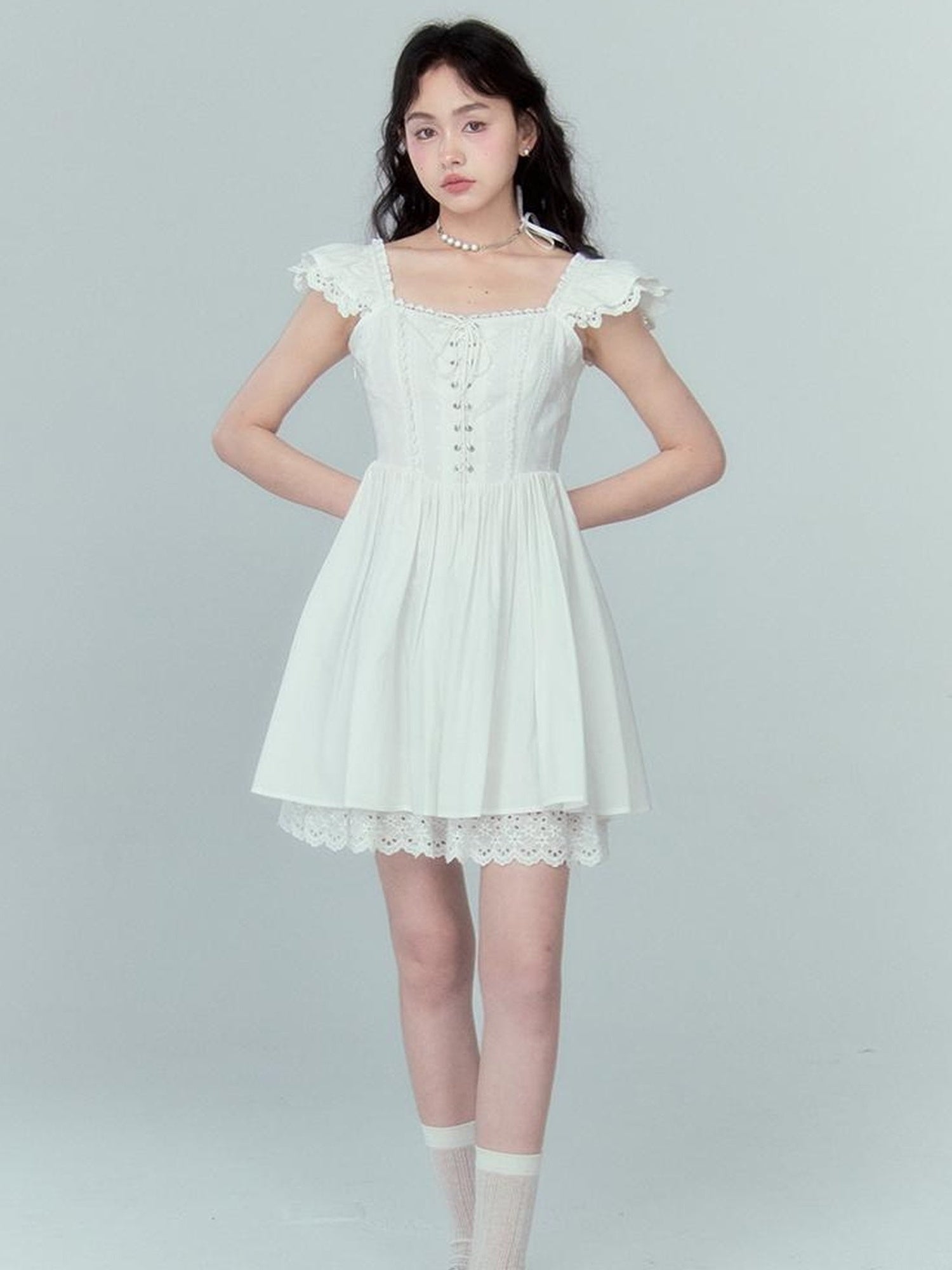 DIDDI MODA Floral Lace Flutter Sleeve A Line Dress