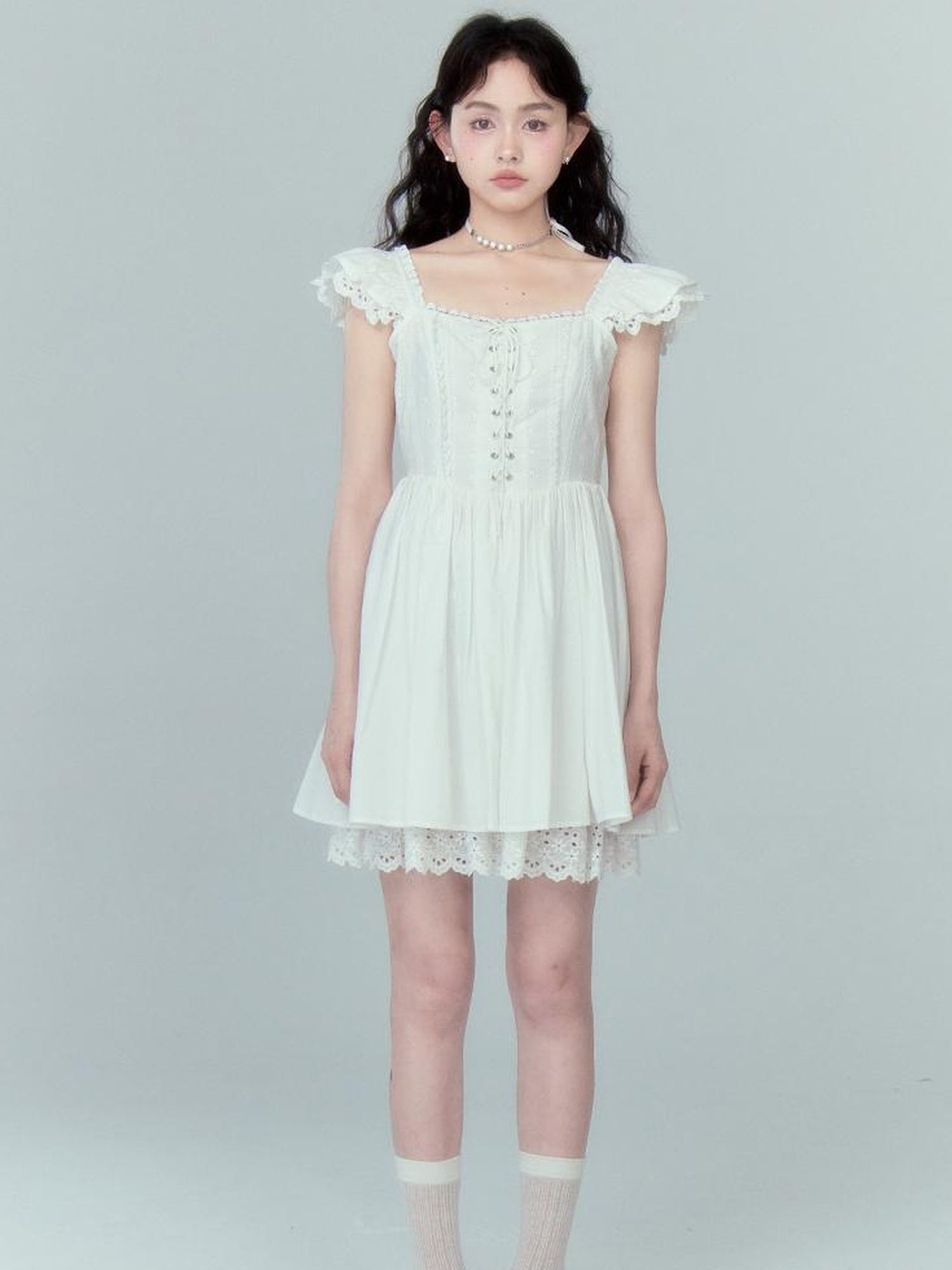 DIDDI MODA Floral Lace Flutter Sleeve A Line Dress