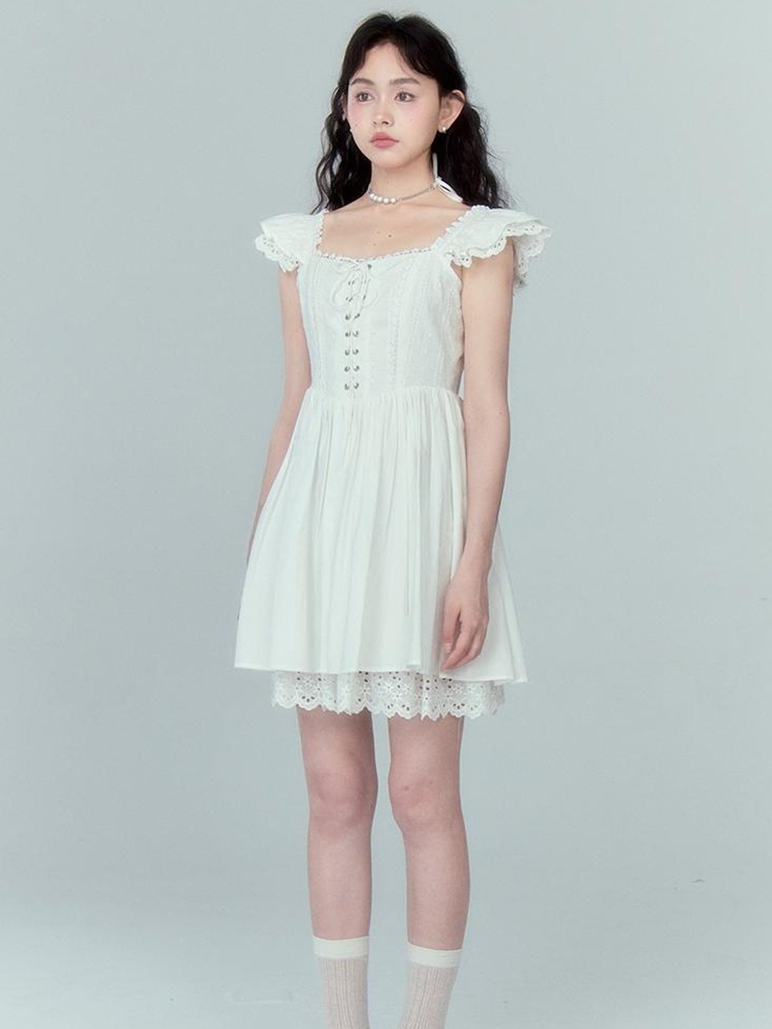 DIDDI MODA Floral Lace Flutter Sleeve A Line Dress