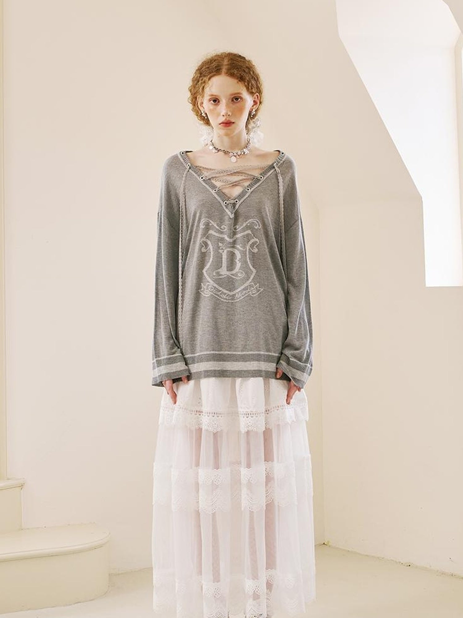 DIDDI MODA Floral Lace Layered Ankle Skirt With Sheer Mesh Trim