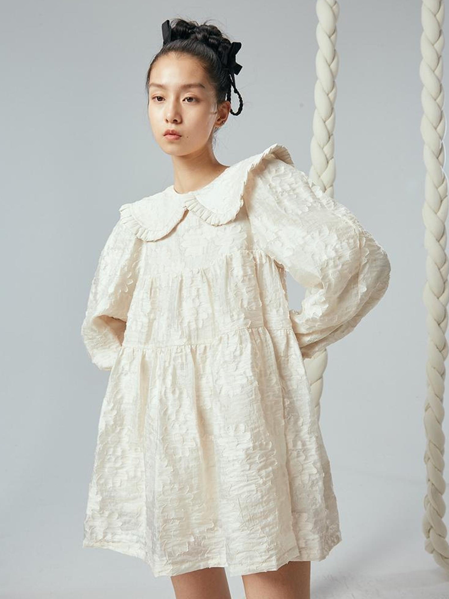 Floral Lace Peter Pan Collar A Line Dress