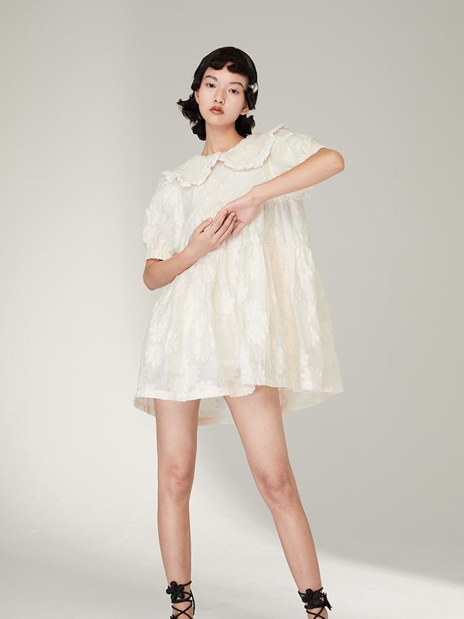 Floral Lace Peter Pan Collar A Line Dress