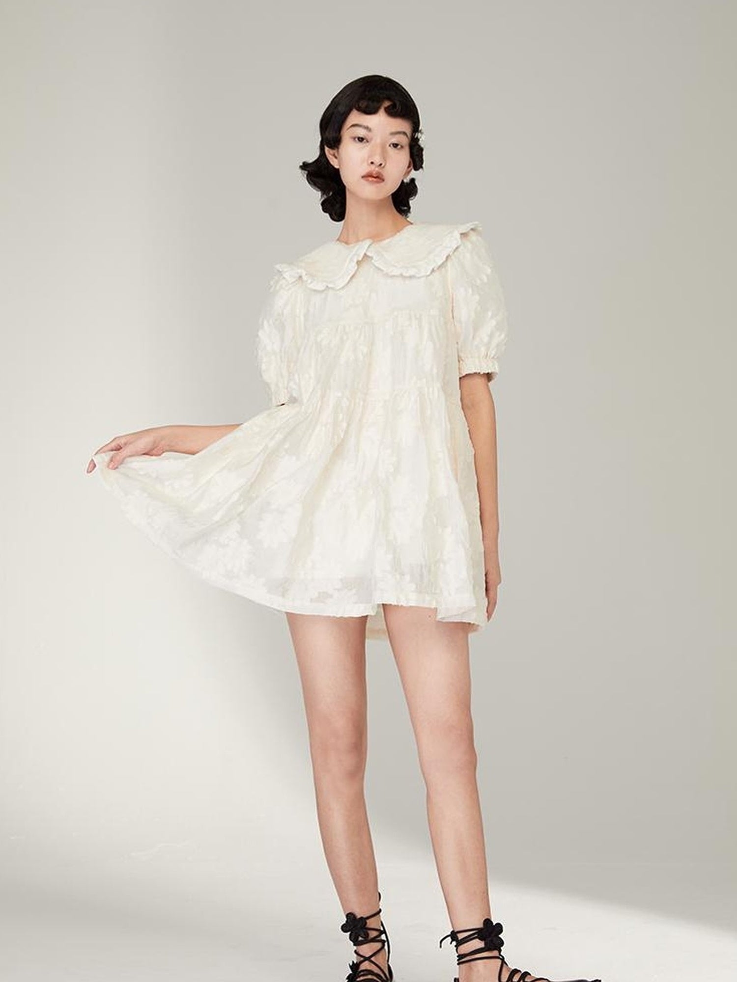 Floral Lace Peter Pan Collar A Line Dress