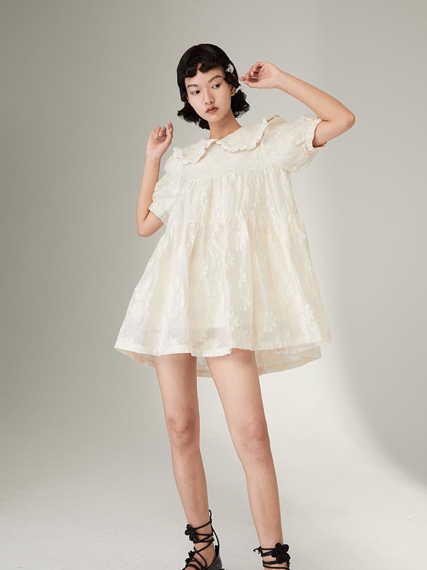 Floral Lace Peter Pan Collar A Line Dress