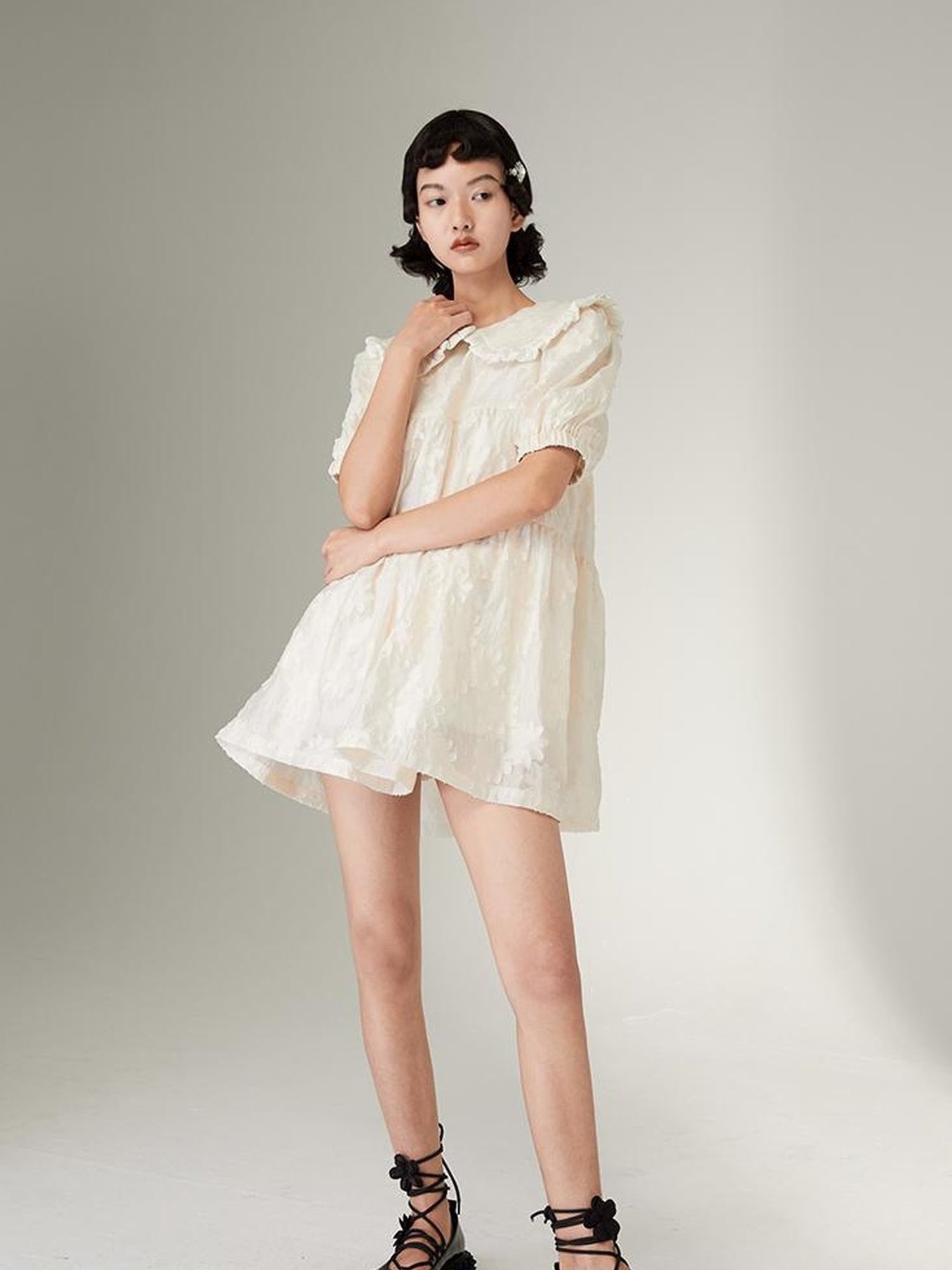 Floral Lace Peter Pan Collar A Line Dress