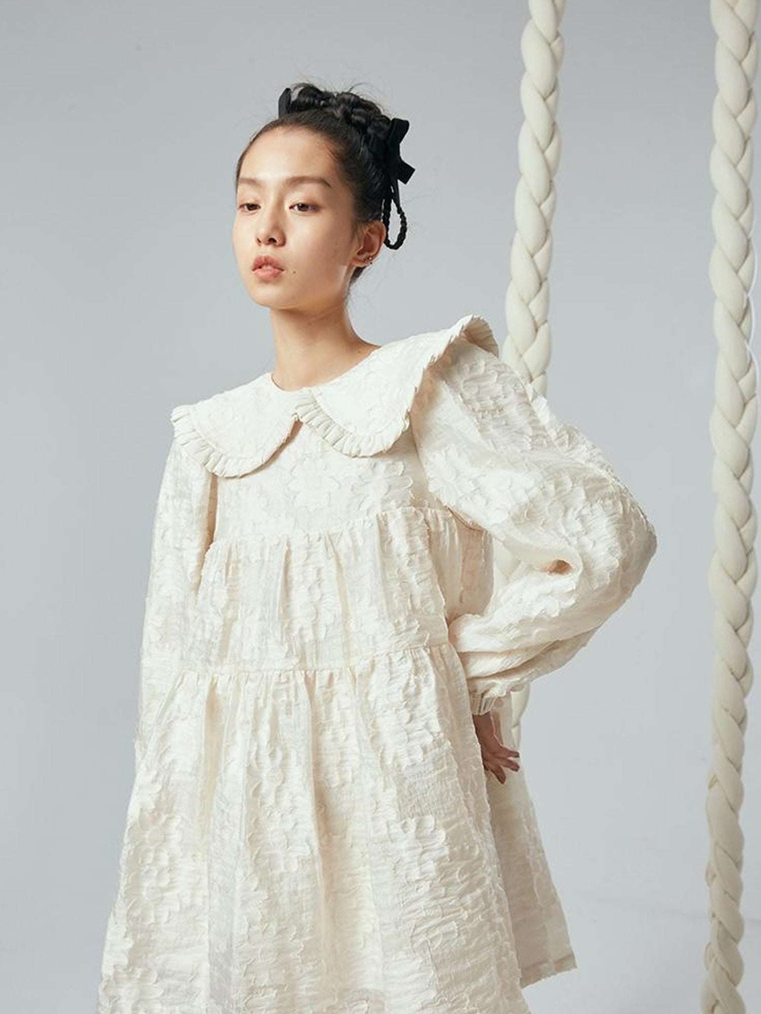 Floral Lace Peter Pan Collar A Line Dress