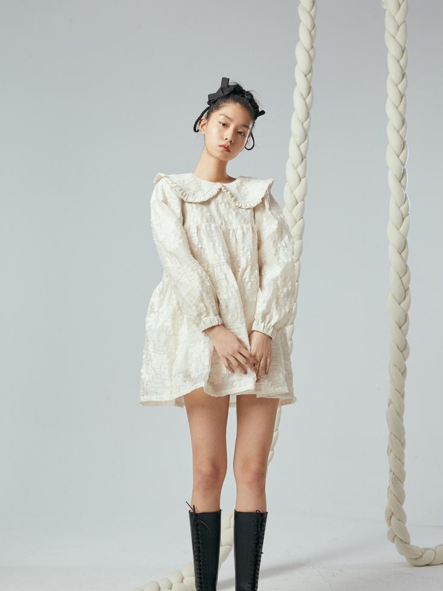 Floral Lace Peter Pan Collar A Line Dress