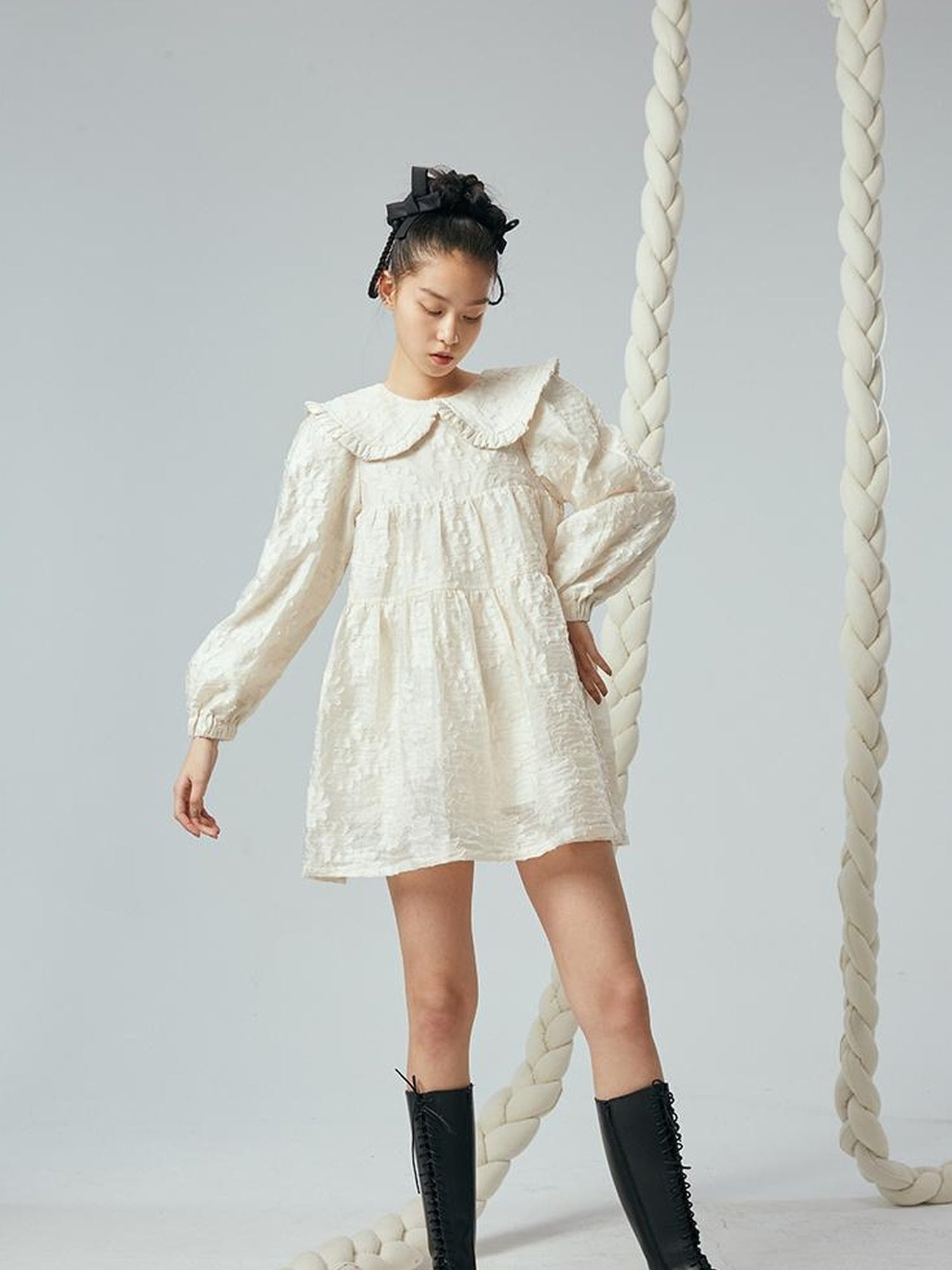 Floral Lace Peter Pan Collar A Line Dress