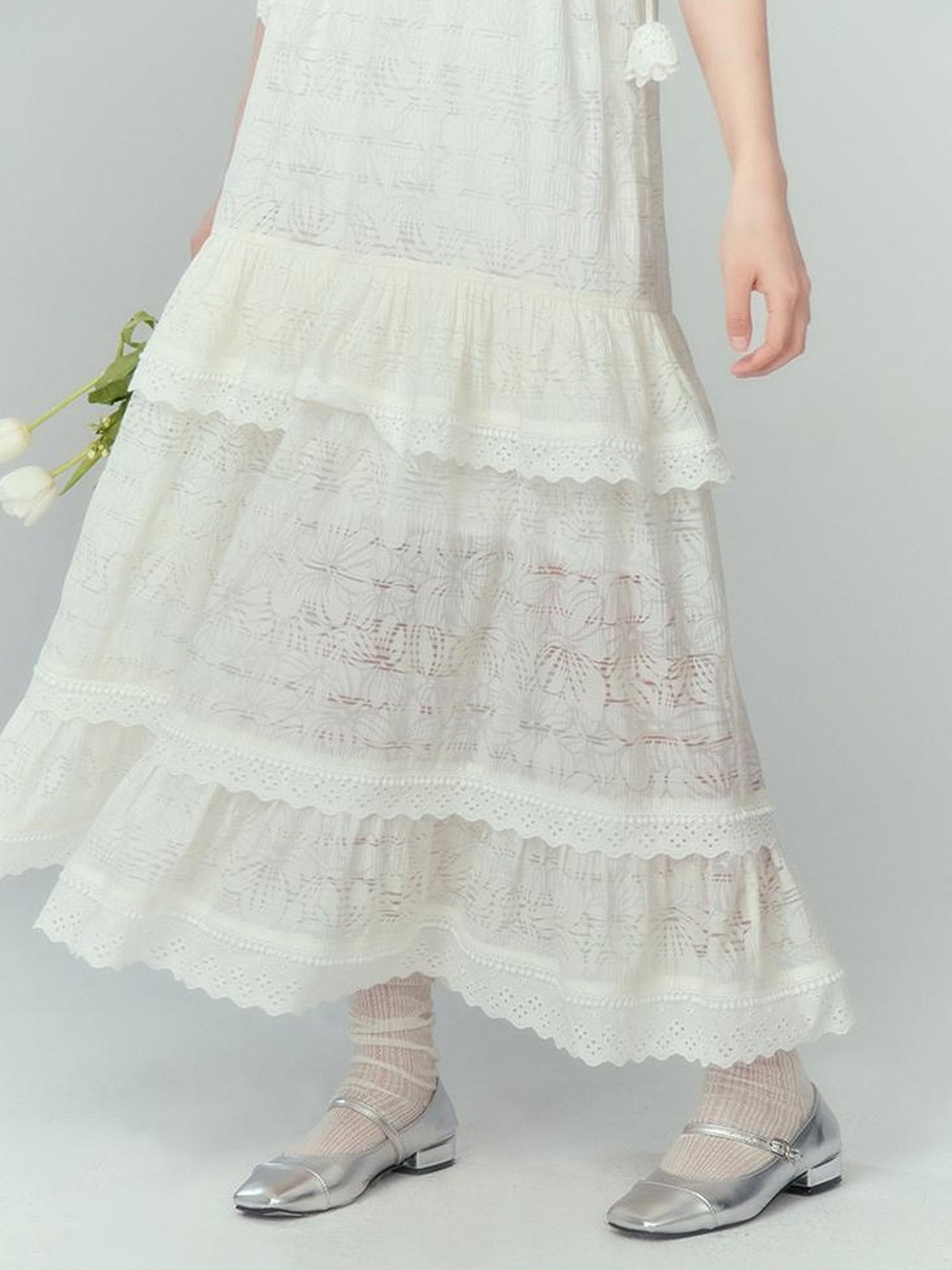 DIDDI MODA Floral Lace Tiered Bell Dress For Vacation