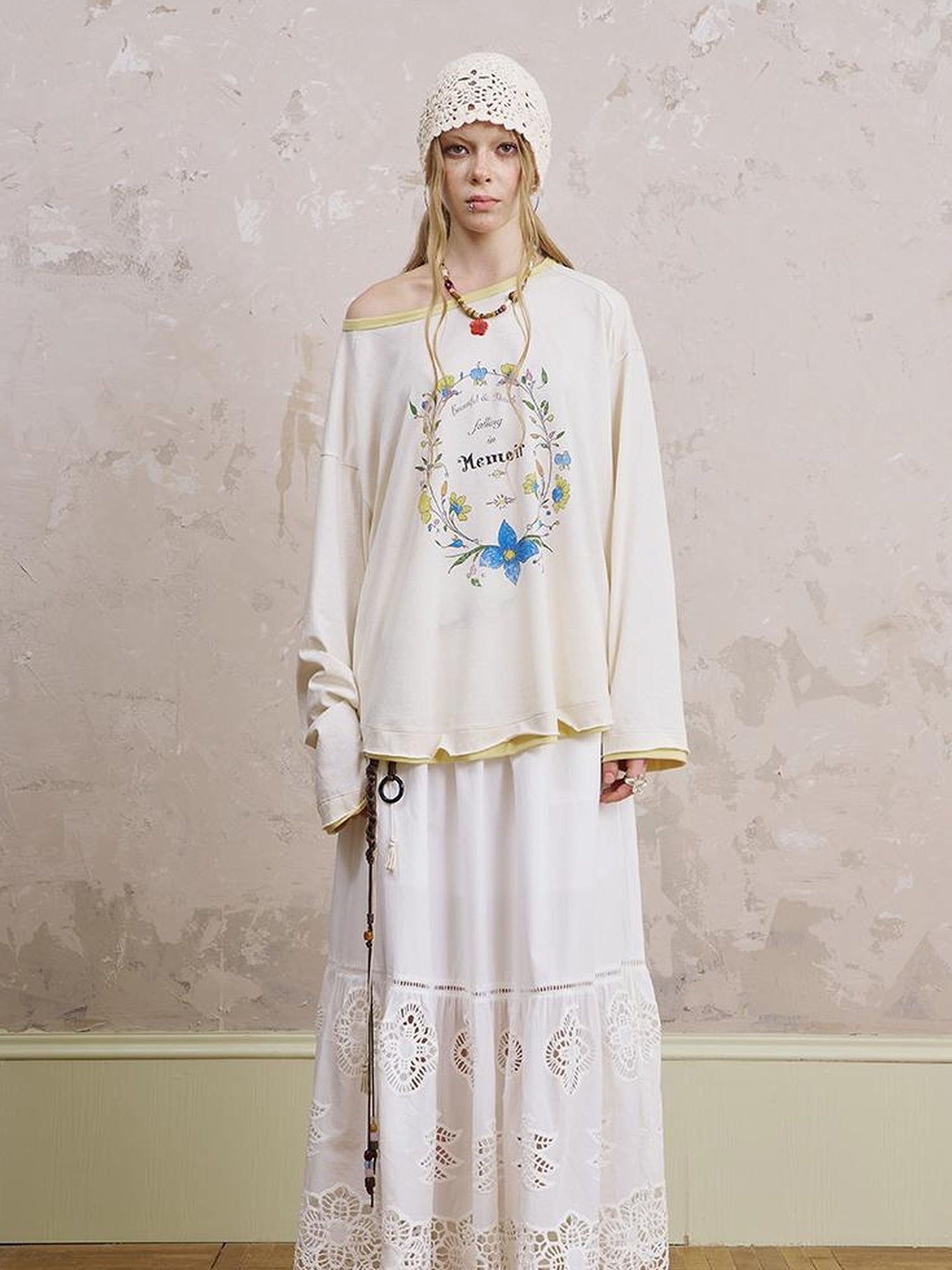 DIDDI MODA Floral Laze Collar Tie Loose Tee