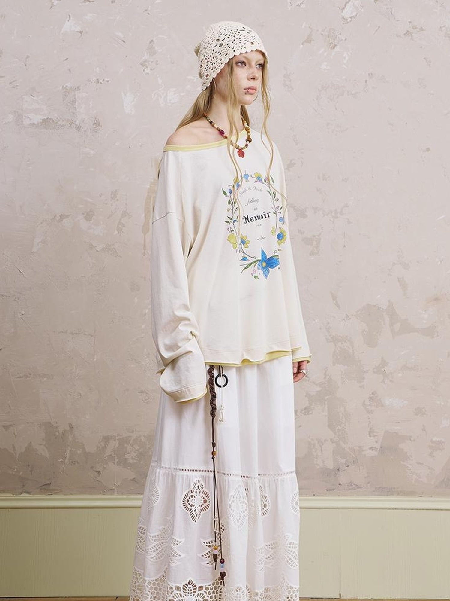 DIDDI MODA Floral Laze Collar Tie Loose Tee