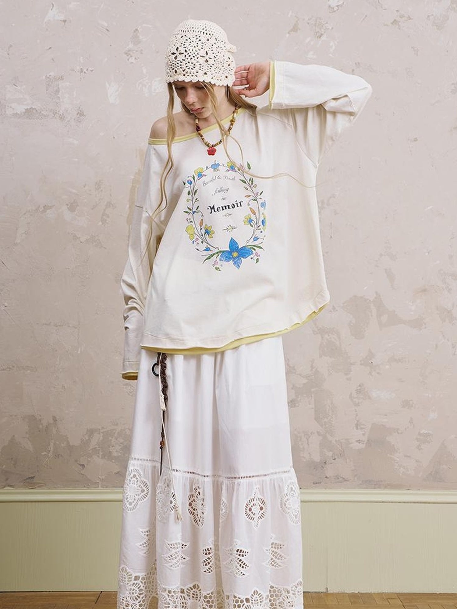 DIDDI MODA Floral Laze Collar Tie Loose Tee