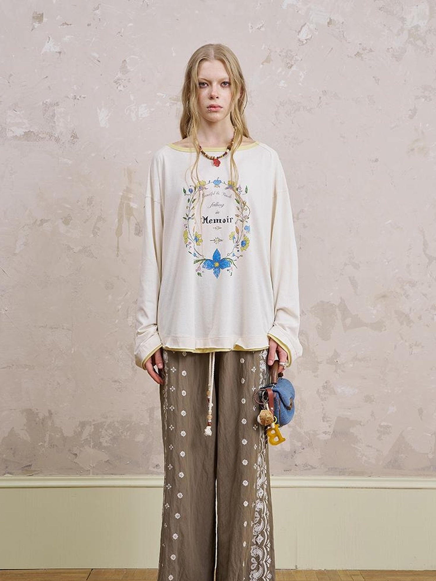 DIDDI MODA Floral Laze Collar Tie Loose Tee