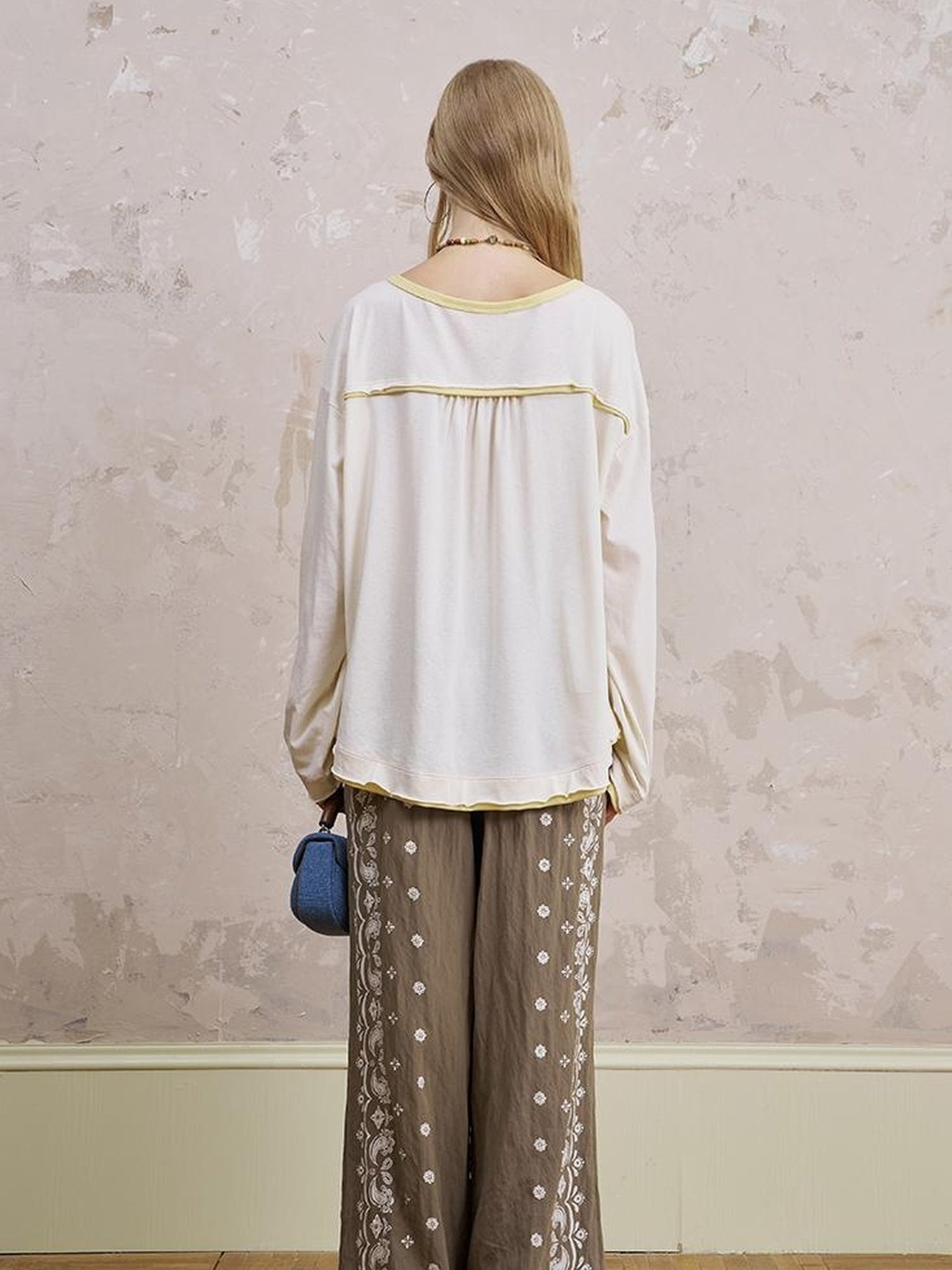 DIDDI MODA Floral Laze Collar Tie Loose Tee