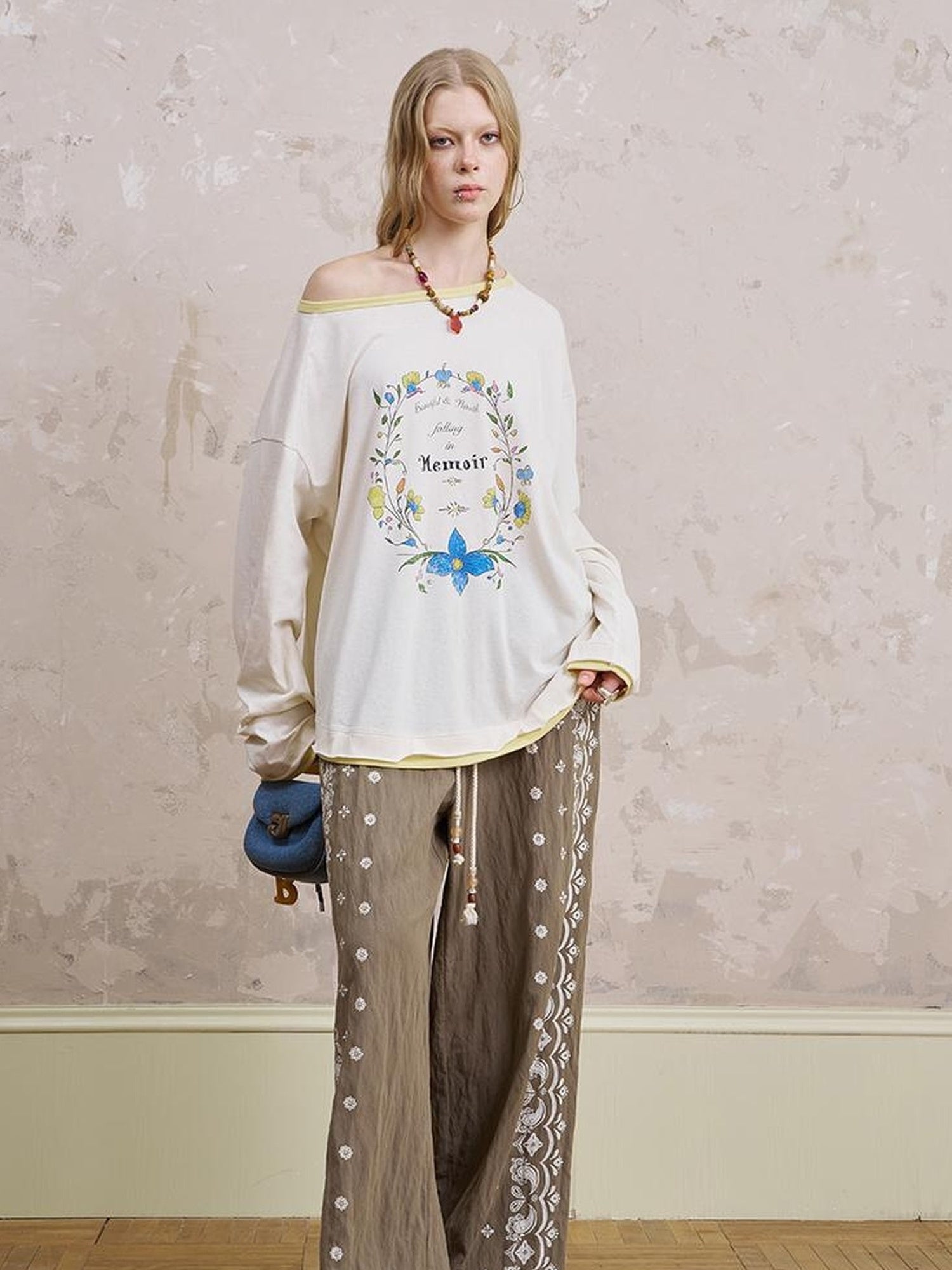 DIDDI MODA Floral Laze Collar Tie Loose Tee