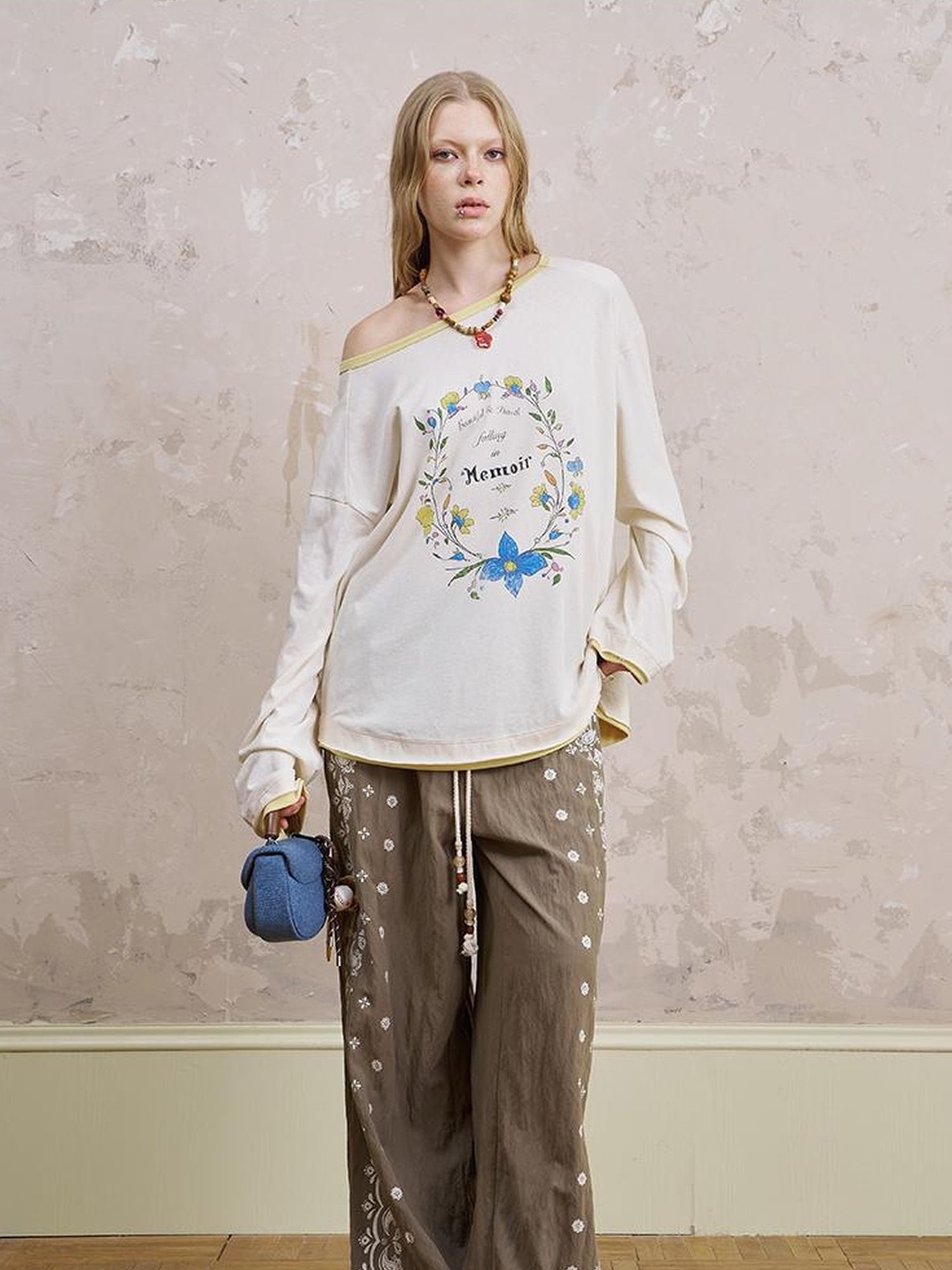 DIDDI MODA Floral Laze Collar Tie Loose Tee