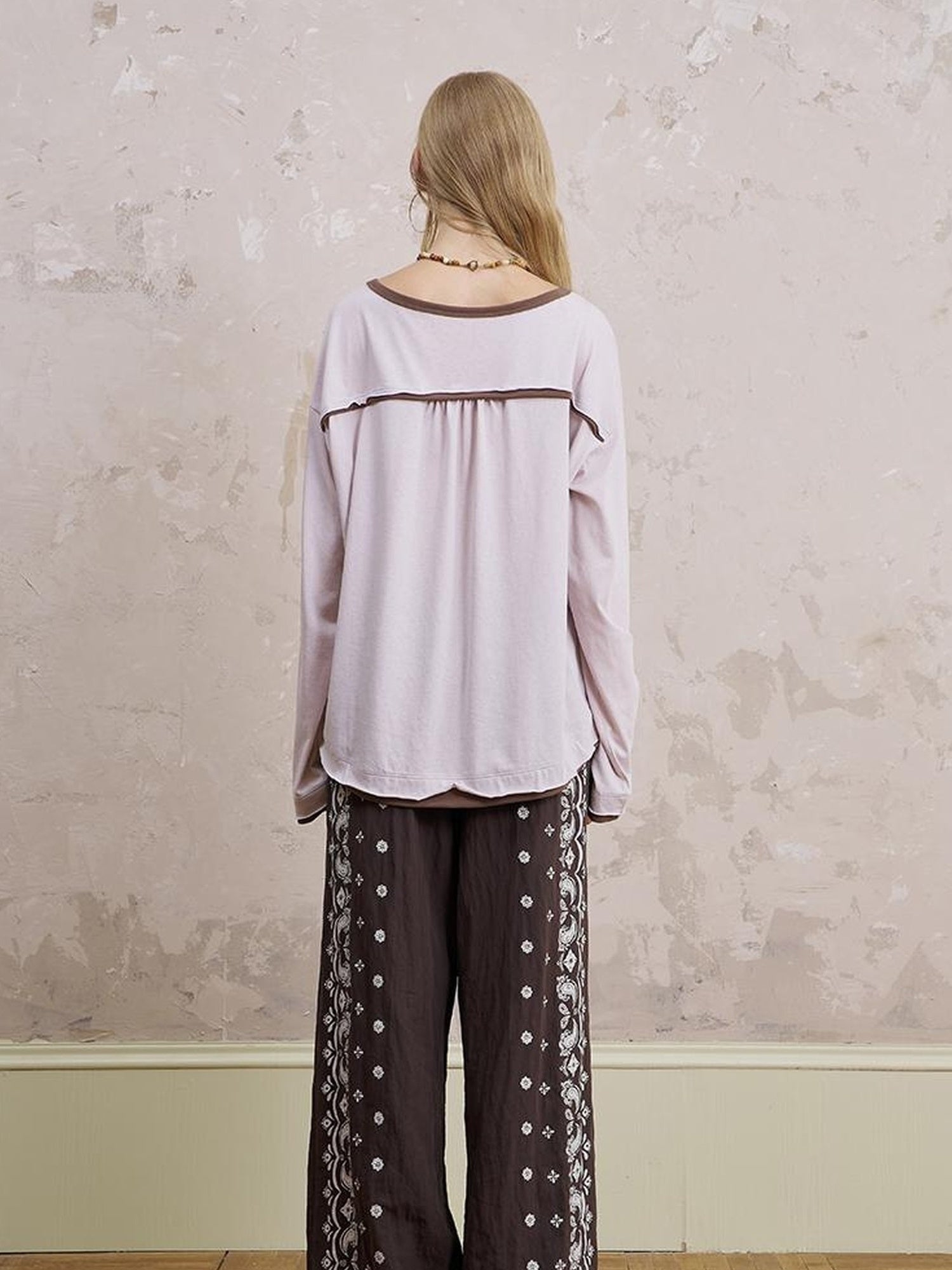 DIDDI MODA Floral Laze Collar Tie Loose Tee